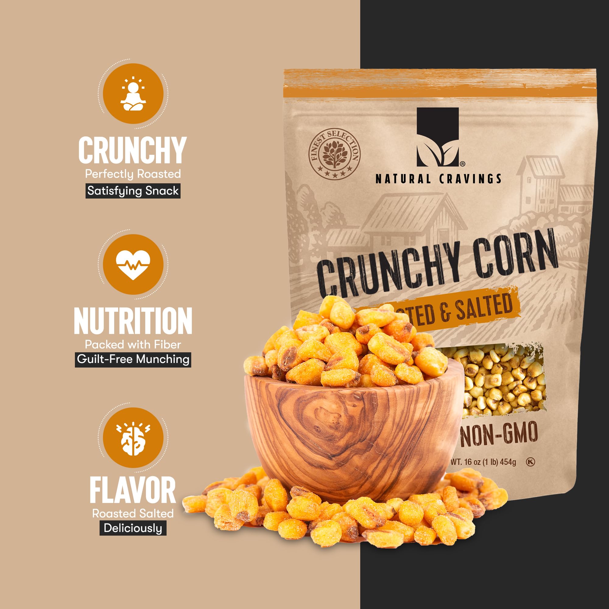 Natural Craving Salted and Roasted Corn Nuts - Original Toasted Corn Kernels in Resealable Bag - Crunchy Snack (Natural Cravings Corn Nuts)
