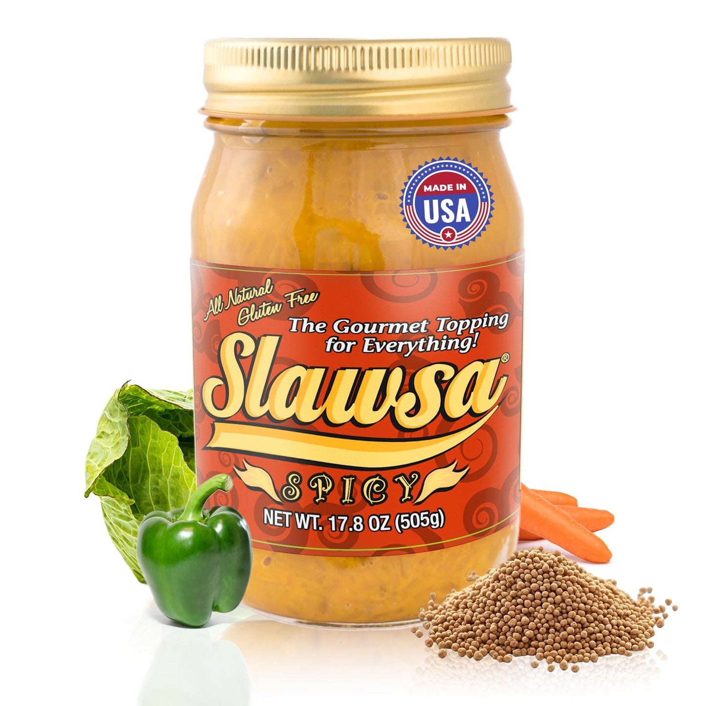 Spicy Hot Dog and Sausage Relish - Slawsa Gourmet Cabbage Topping with Real Ingredients | 17.8 oz | Gluten-Free, Vegan, All-Natural