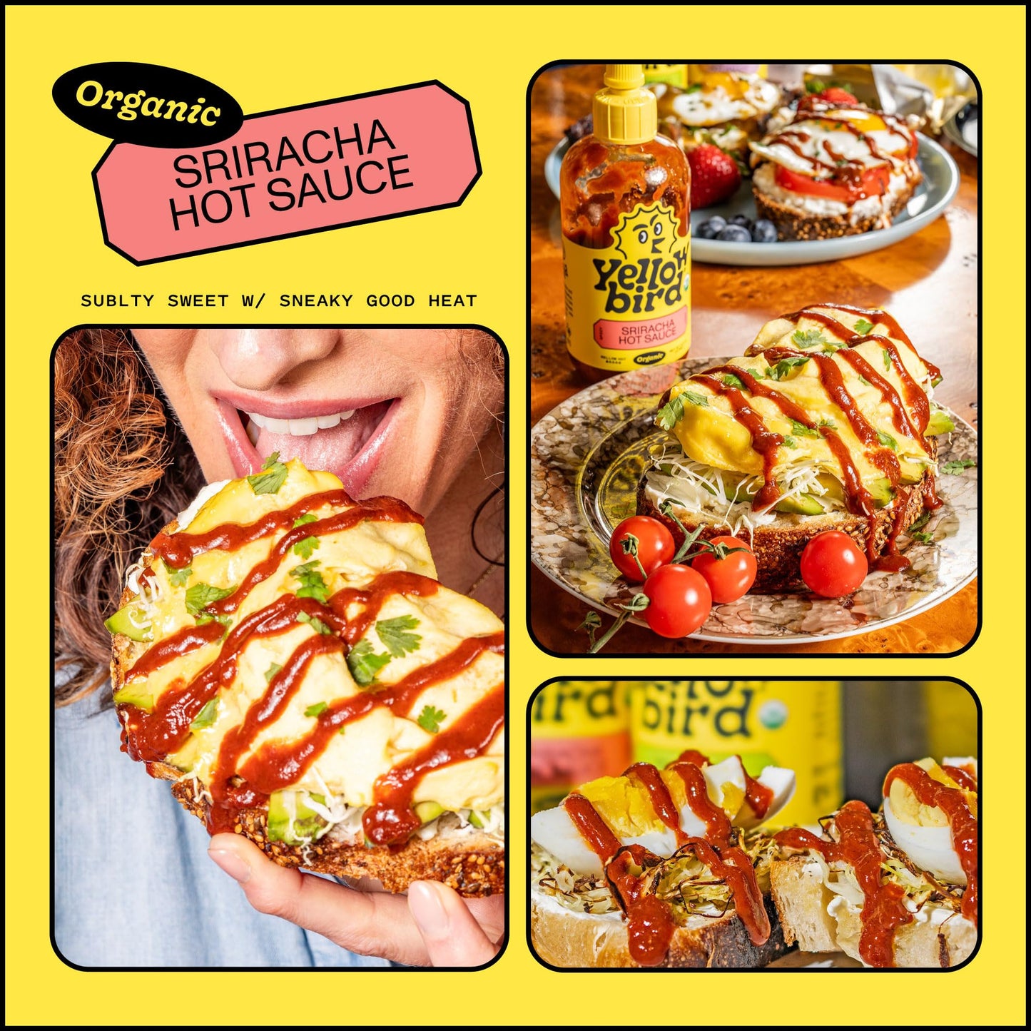 Yellowbird® Organic Sriracha Hot Sauce 19.6 oz. Tabletop Size (Mellow Hot | 1 Bottle | Made w/ Organic Garlic, Dates, & Lime)