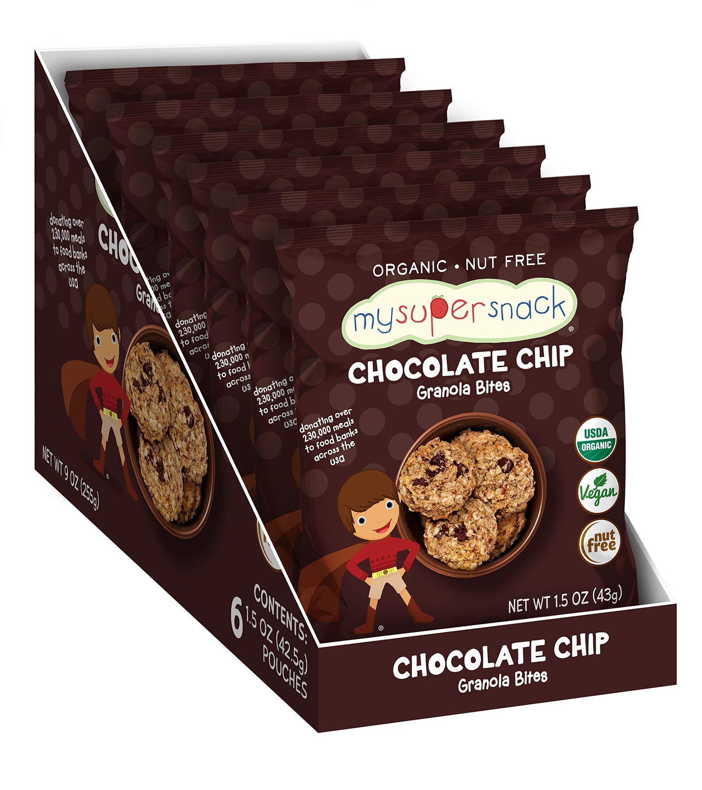 MySuperSnack Organic Granola Bites (Chocolate Chip) 12 Snack Packs, Healthy Snacks for Kids, Nut Free