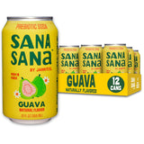 Sana Sana by Jarritos - Mexican Prebiotic Soda Soft Drinks, Guava (12 oz, 355ml) 12 Cans - 40 Calories, 10g of Fiber - Low Sugar - Natural Flavor Soda