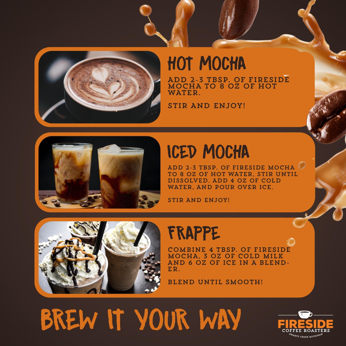 Fireside Coffee Cinnamon Chocolate Cafe Mocha - Instant Coffee Chocolate Blend - Premium Caffeinated Drink Mix for Hot, Iced, Milkshake, and Mocha