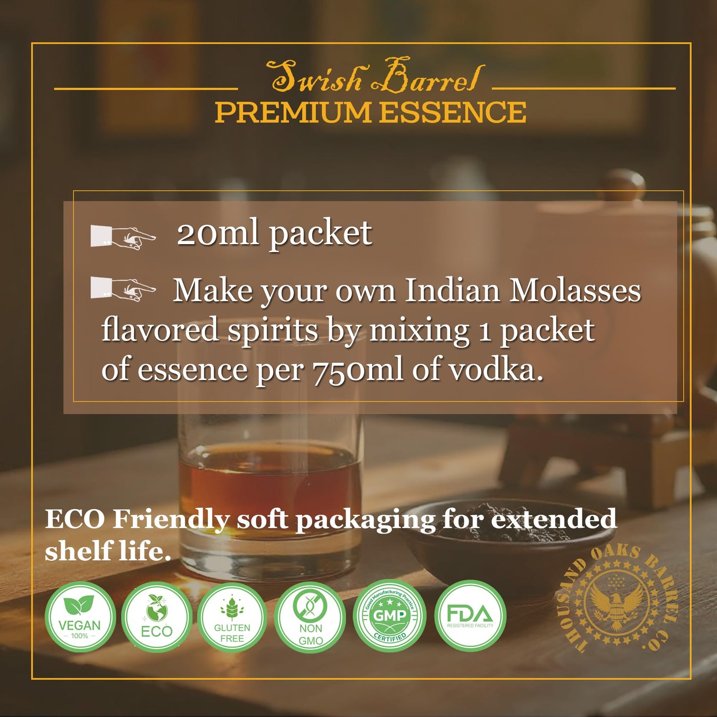 Indian Molasses Rum Flavoring Essence (5 Pack) Liquor Flavor Refill Packets for Bootleg Kits & Barrel Aging, Swish Barrel Extract for Cocktails