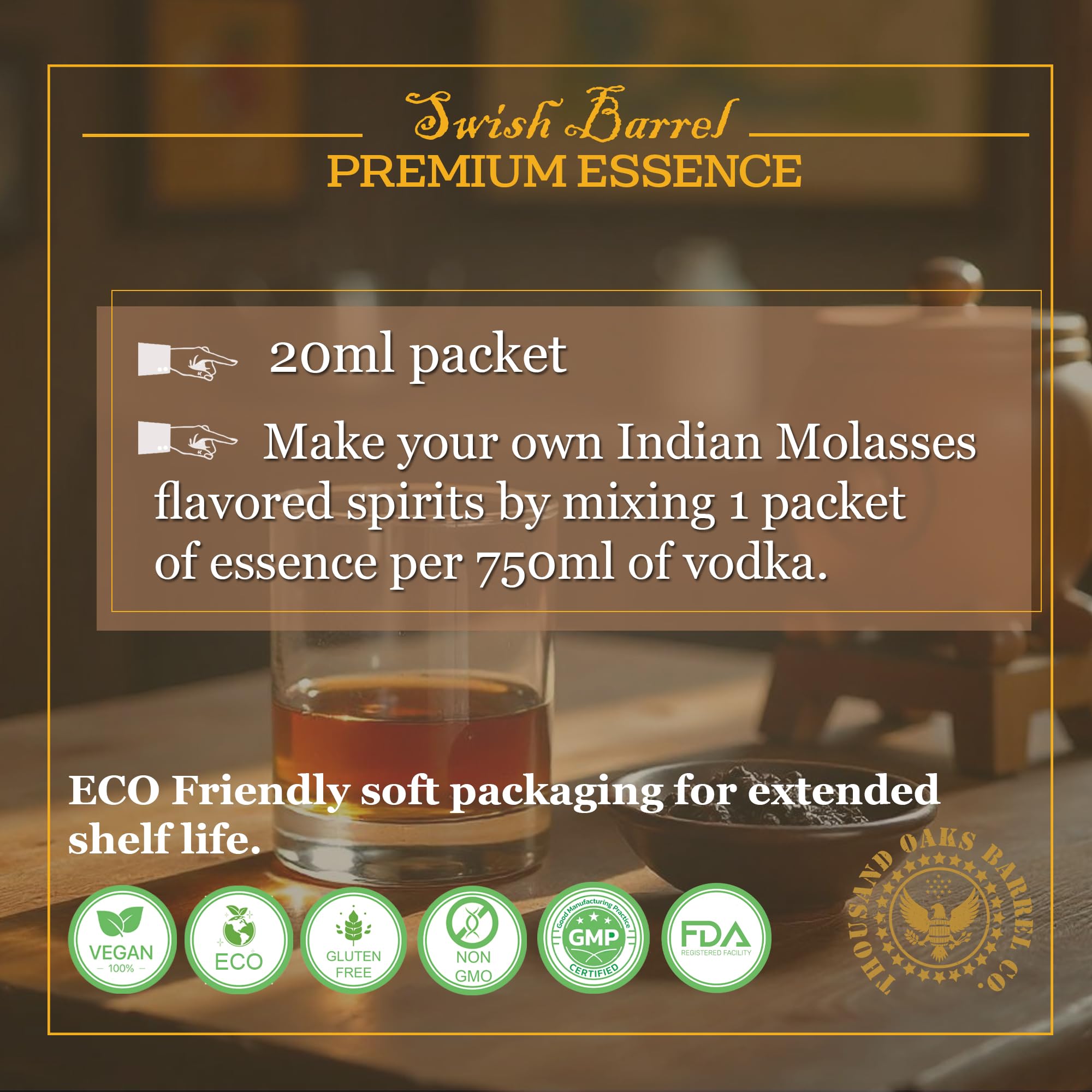 Indian Molasses Rum Flavoring Essence (5 Pack) Liquor Flavor Refill Packets for Bootleg Kits & Barrel Aging, Swish Barrel Extract for Cocktails