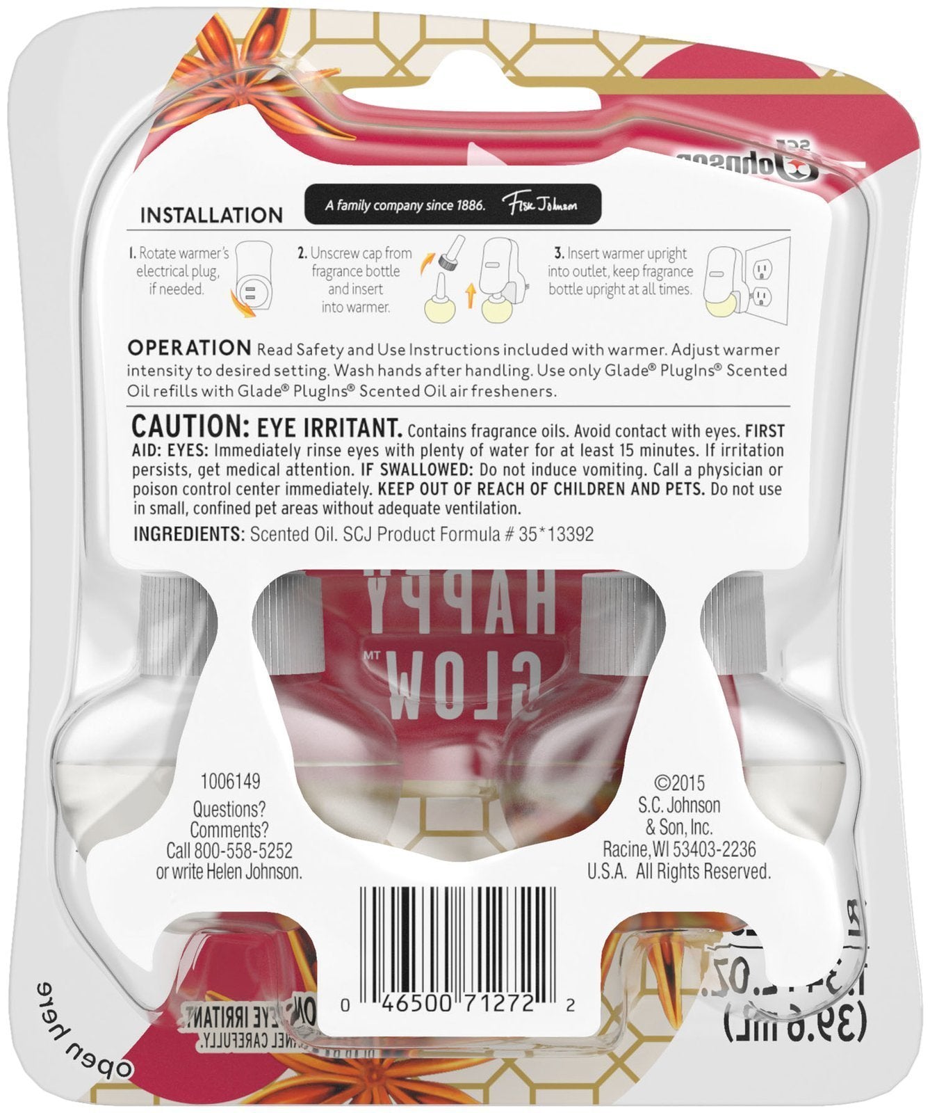 Glade Plugins Scented Oil Air Freshener Refill, Happy Glow, 1.34 Ounce