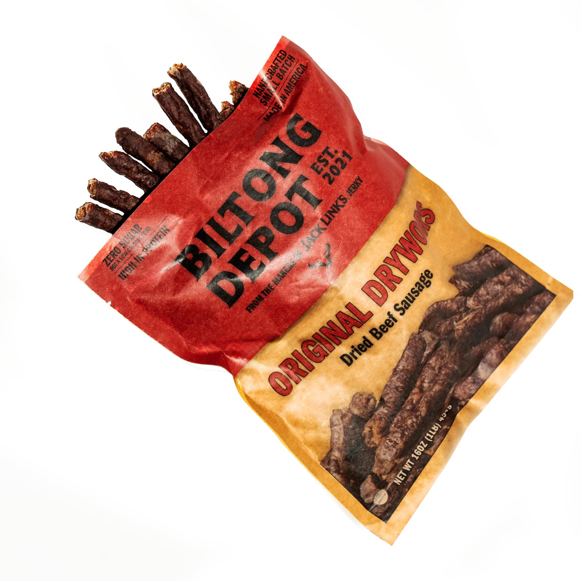 Biltong Depot Original Drywors - 1lb (16oz) | Air-Dried Beef Snack Sticks | High Protein | Keto & Paleo Friendly | Zero Sugar | Gluten Free | No