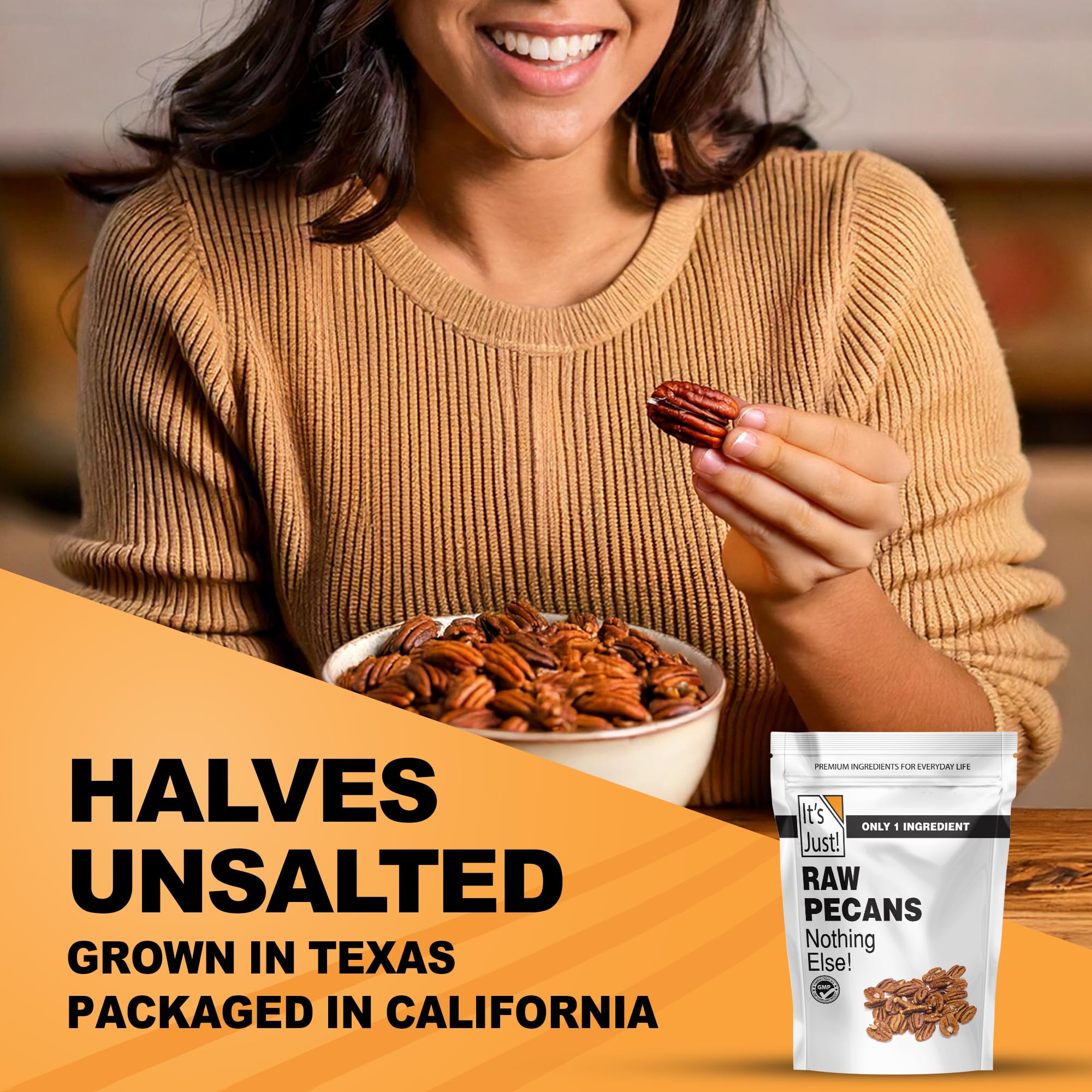 It's Just - Raw Pecans Halves, Unsalted, Jumbo XL, Ready to Eat or Roast, Fancy Premium Nuts, Product of USA (15 Ounce (Pack of 1))