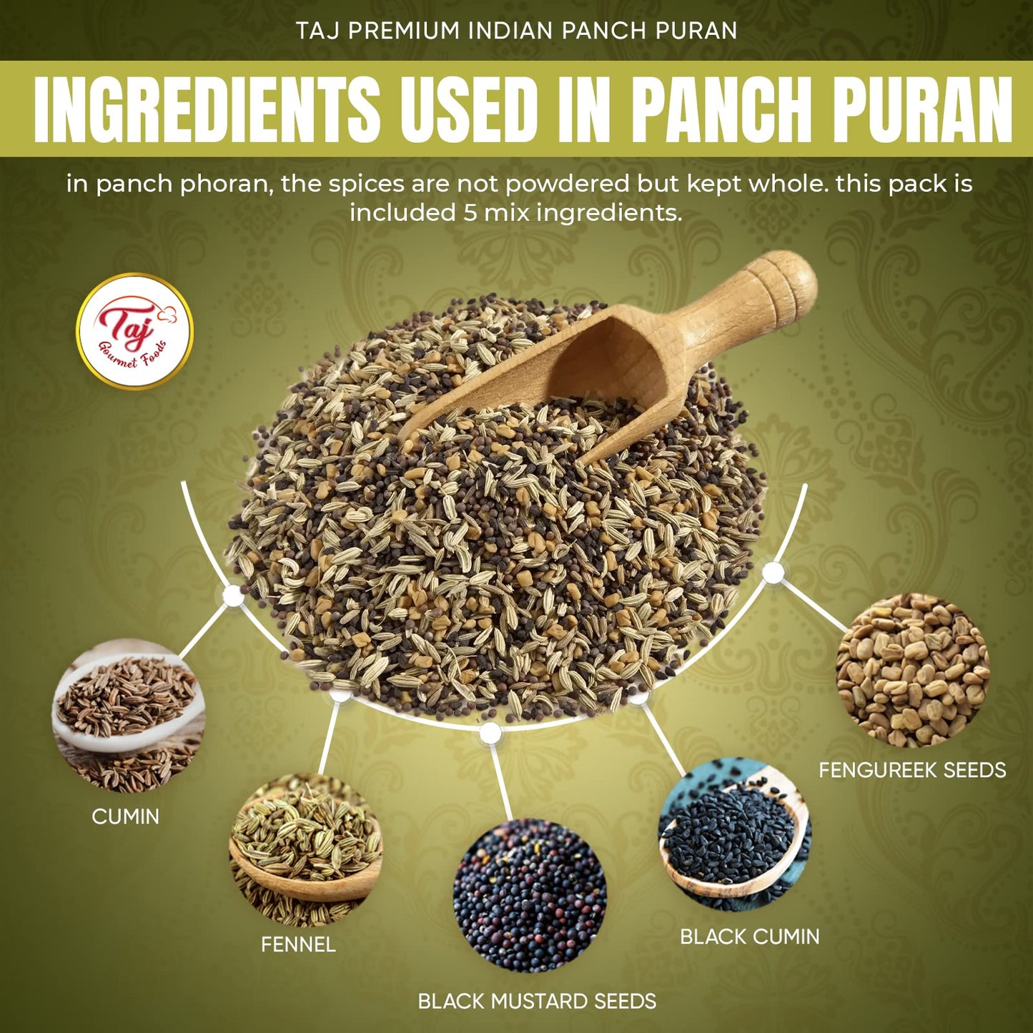 TAJ Premium Indian Panch Puran (5 Spice Blend), (3 Ounce)