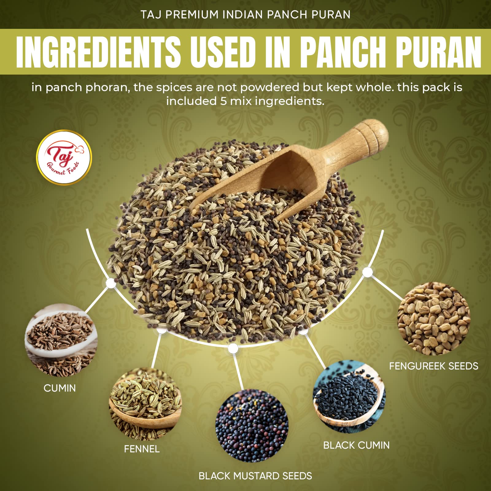 TAJ Premium Indian Panch Puran (5 Spice Blend), (3 Ounce)
