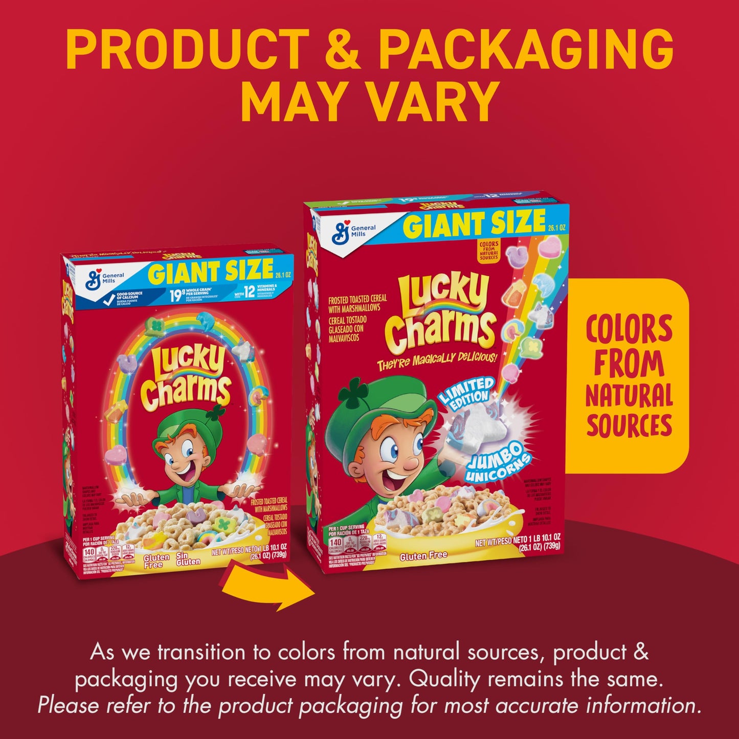 Lucky Charms Gluten Free Cereal with Marshmallows, Kids Breakfast Cereal, Made with Whole Grain, Giant Size, 26.1 oz