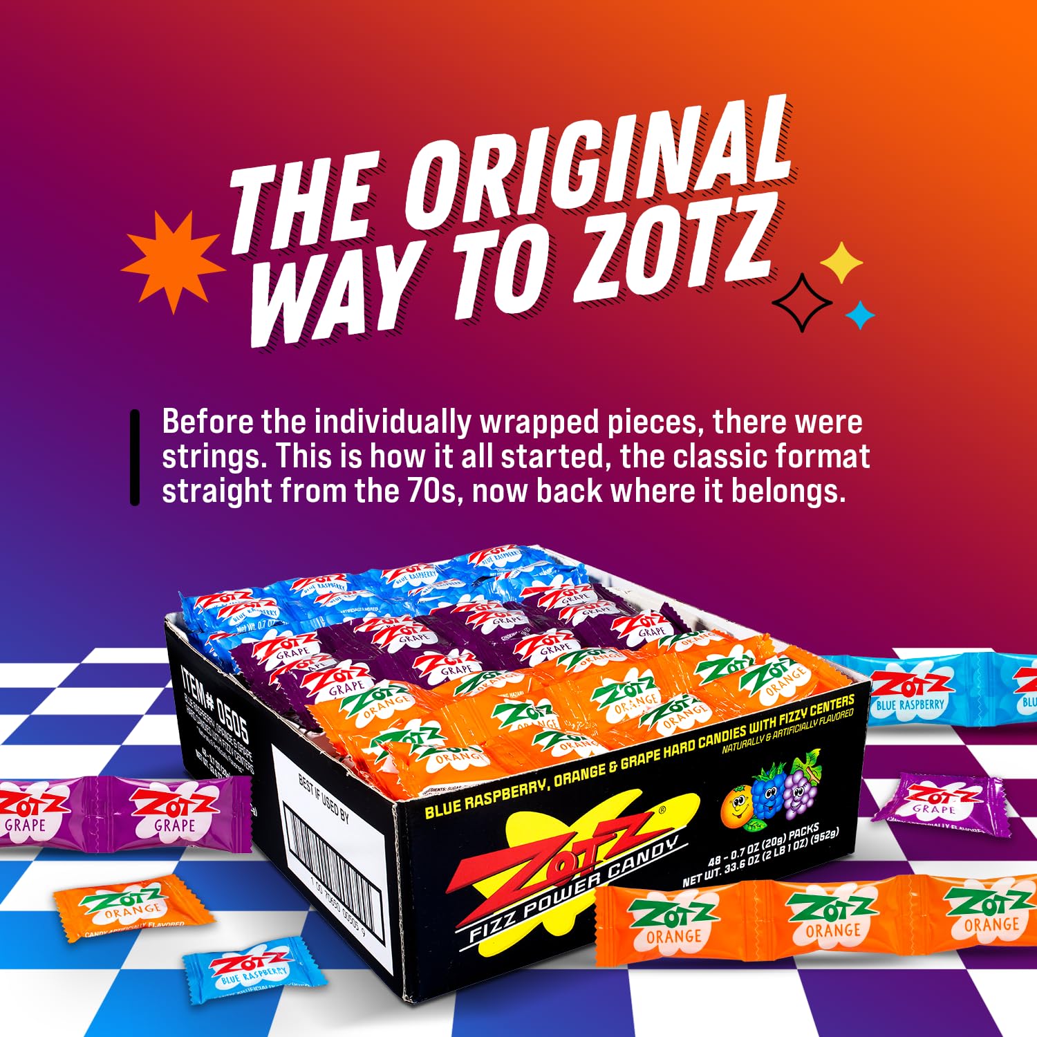ZOTZ Fizzy Sour Candy Old Fashioned Hard Candy Assorted Fruit Flavored, Blue Raspberry Grape, Individually Wrapped -Filled With A Fizzy Center, From