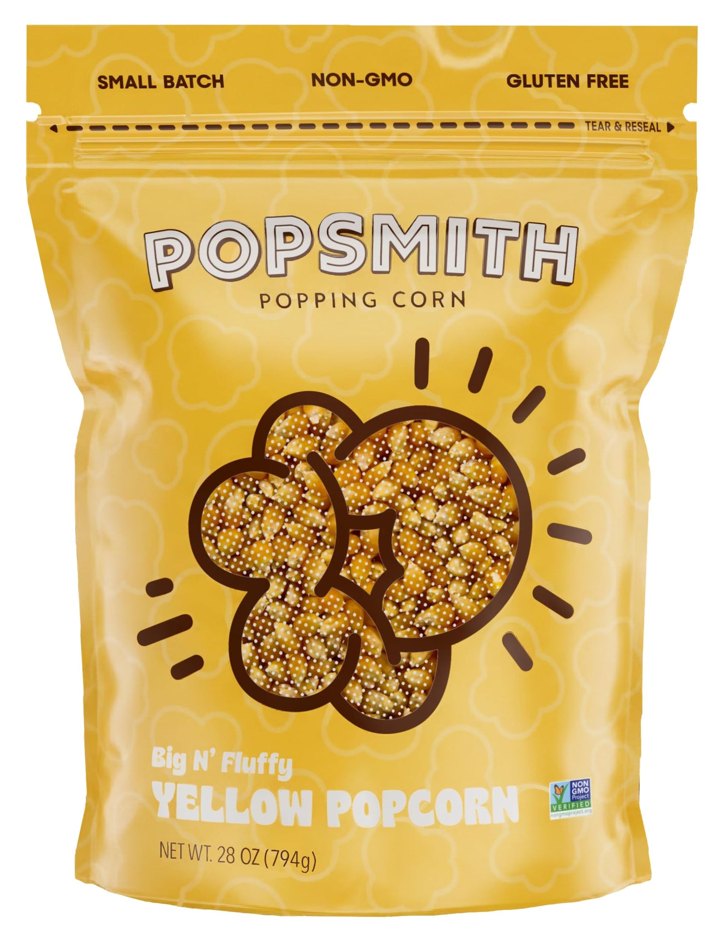 Popsmith - 28oz Pouch Yellow Popcorn Kernels for Popping - Grown in USA, Non-GMO, Vegan, and All-Natural - Unpopped Popcorn Kernels for Stovetop
