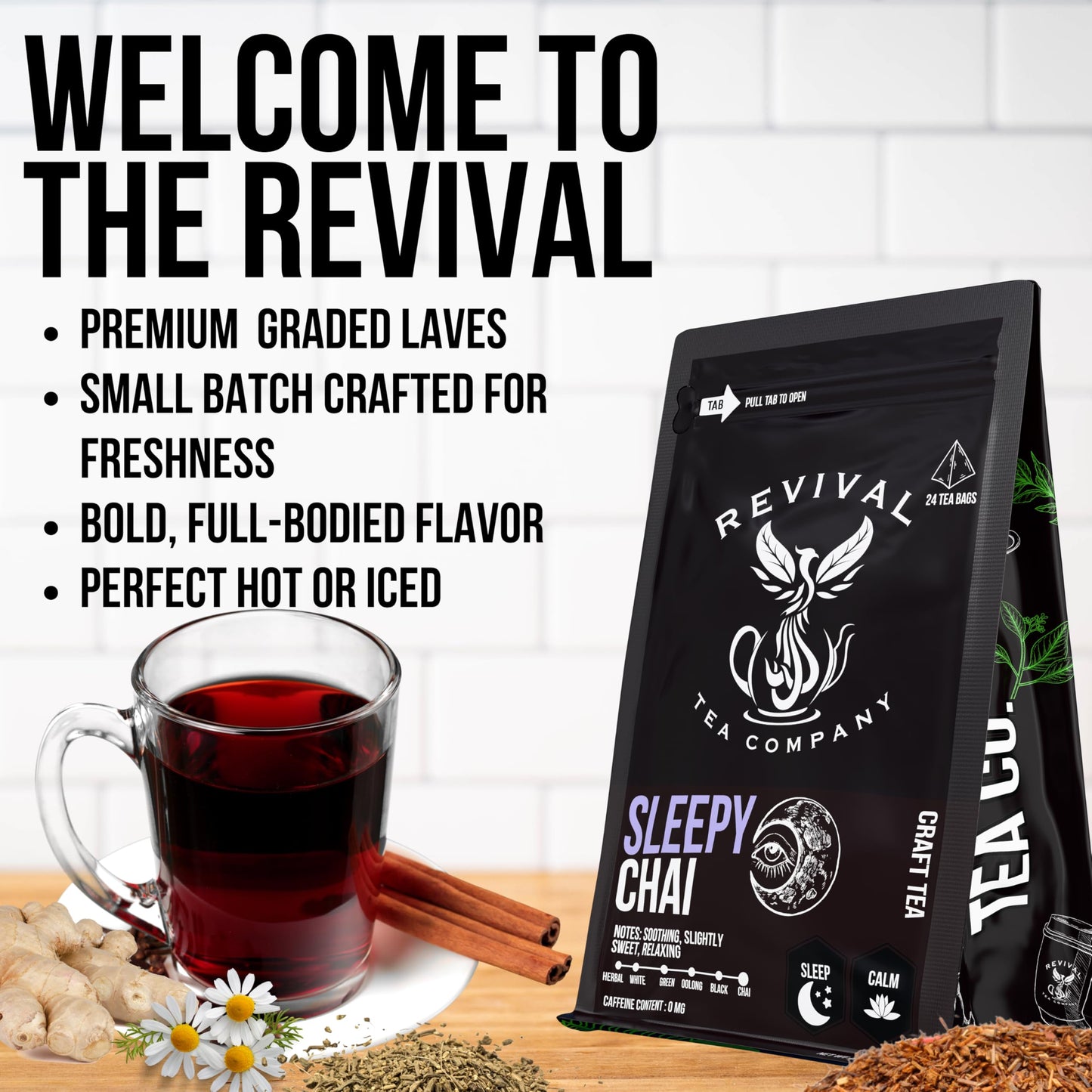 Revival Tea Company Sleepy Chai Tea - Rooibos Chai Tea Red Tea Blend with Valerian Root and Fresh Spiced Chai Flavor - Caffeine Free - Loose Leaf 8