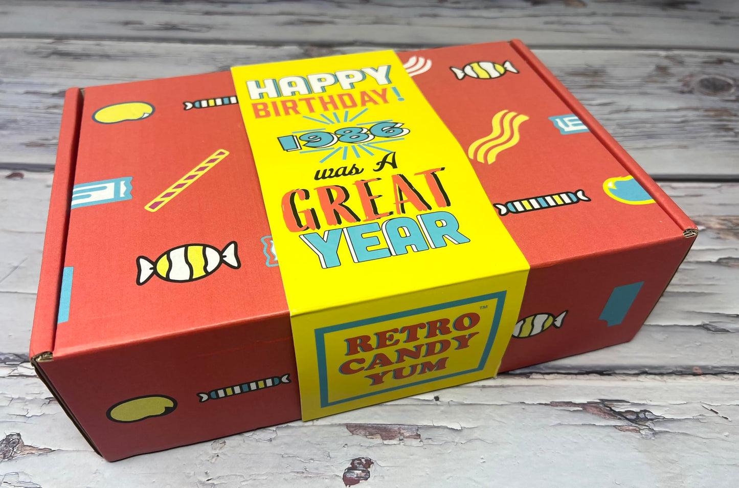 1986 Retro Childhood Candy Gift Basket Box Assortment for 40th Birthday Man or Woman Jr
