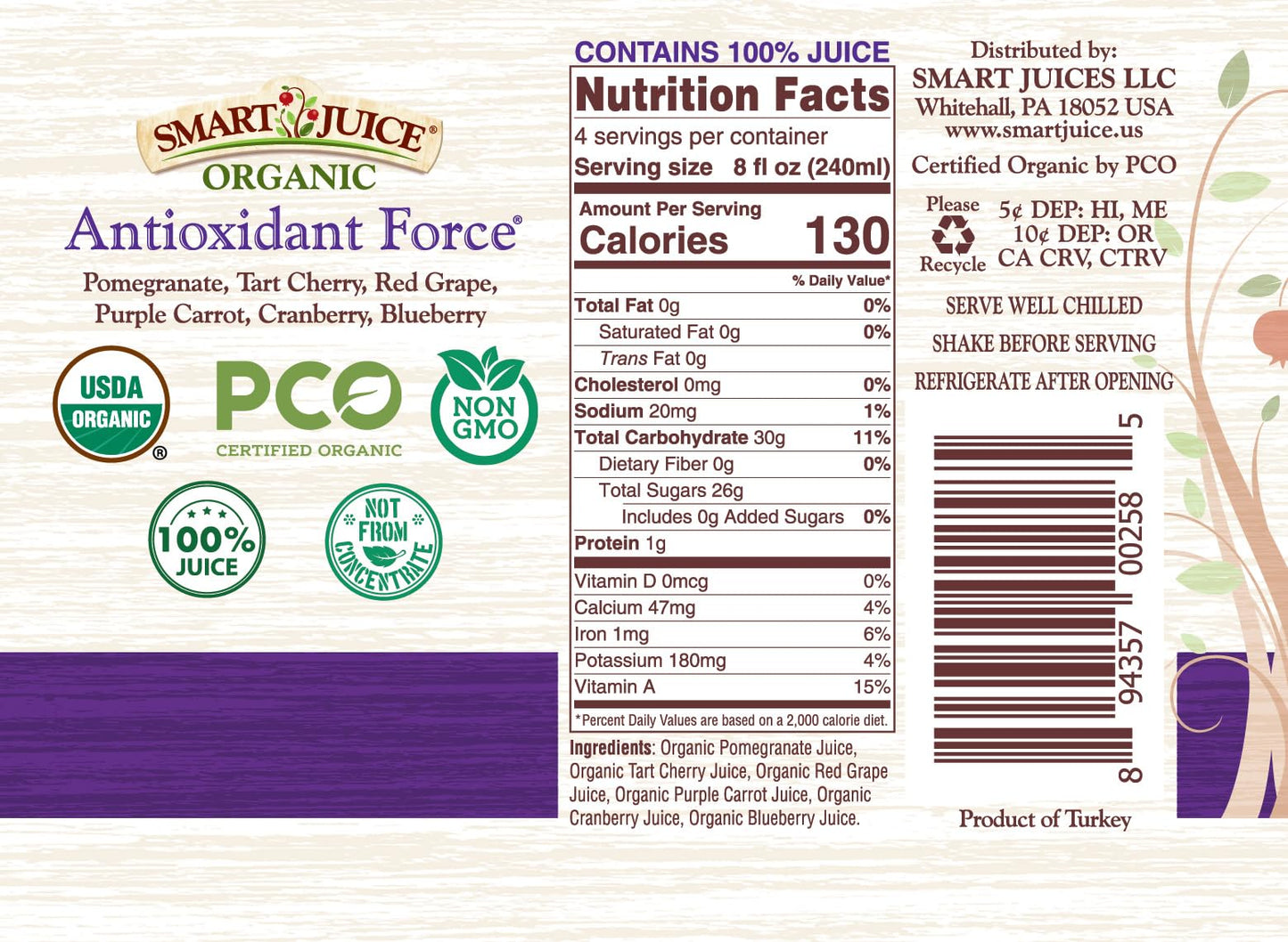 Smart Juice Antioxidant Force Organic Juice - 33.8 fl oz (1L) - (Pack of 6)