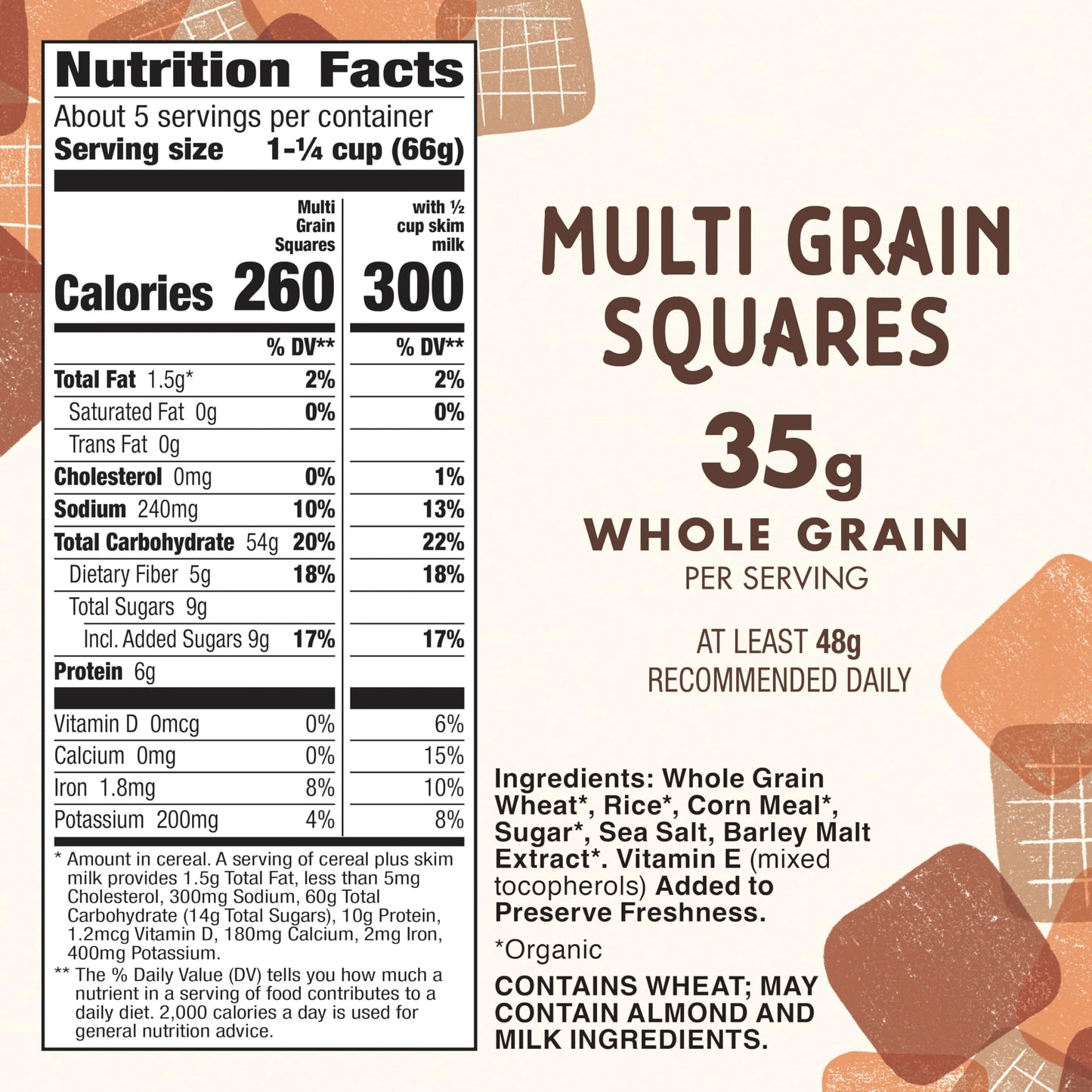 Cascadian Farm Organic Multi Grain Squares Cereal, Made with Whole Grain, 12.3 oz