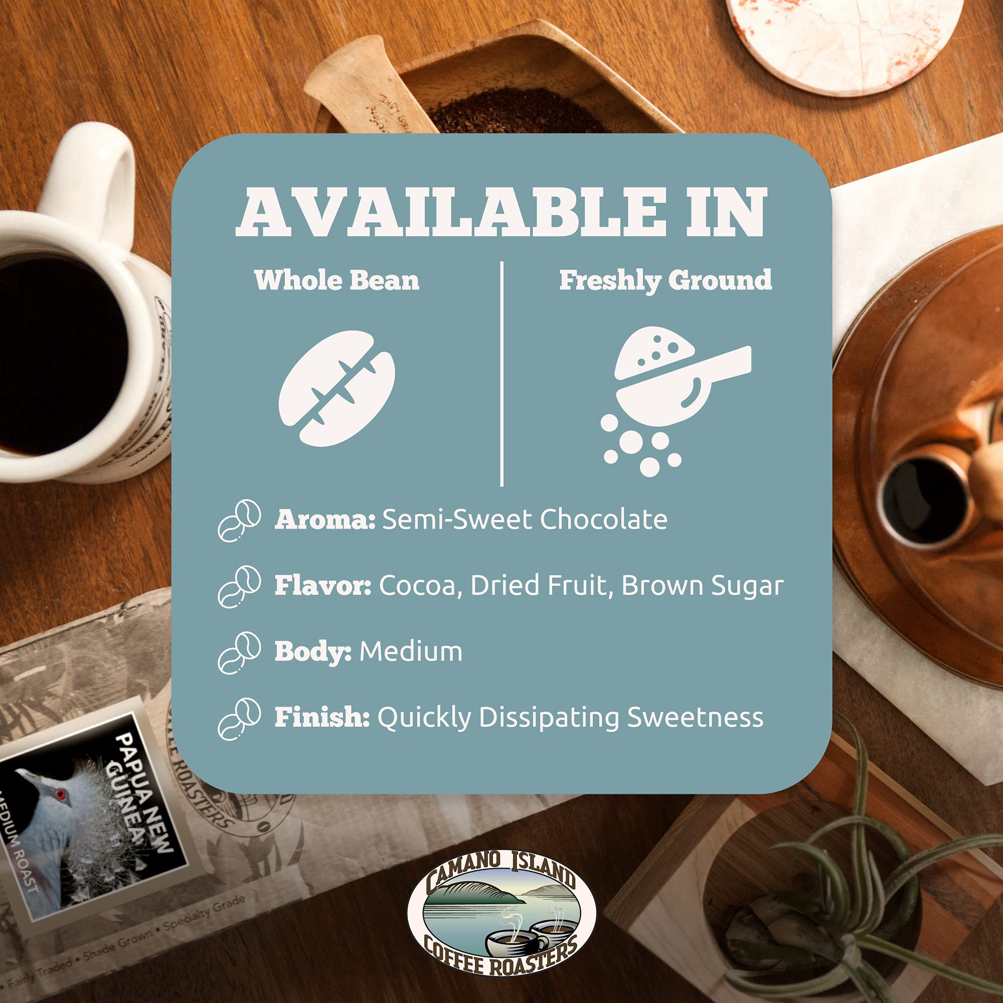 Camano Island Coffee Roasters Papua New Guinea Ground 12oz Fresh Medium Roast, USDA Organic, Fairly Traded, Shade Grown Top 1% Arabica, Delicious