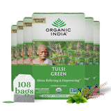 Organic India Tulsi Green Herbal Tea - Stress Relieving & Balancing, Immune Support, Adaptogen, Vegan, USDA Certified Organic, Caffeine-Free - 18