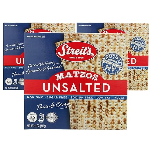 Streit's Unsalted Matzo - Thin & Crispy, Non-GMO, Sodium Free, Low Fat, Vegan, Family Owned, Kosher Certified, Pair with Soups, Spreads & Salads