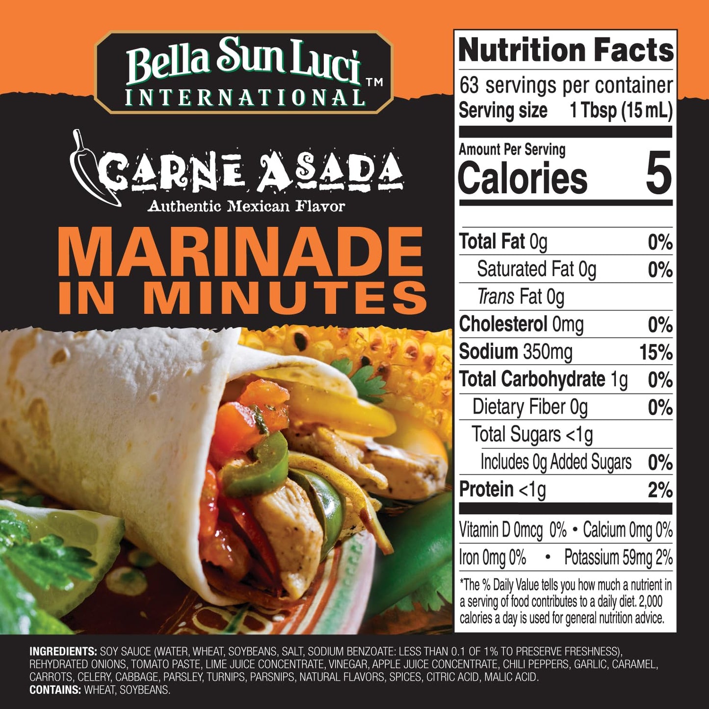 Bella Sun Luci Meat Marinade & Sauce, Bold Sauce for Beef, Pork, Poultry & Seafood, Ready-to-Use, Vegan, No Trans Fat, Gluten-Free (32oz, Carne Asada)