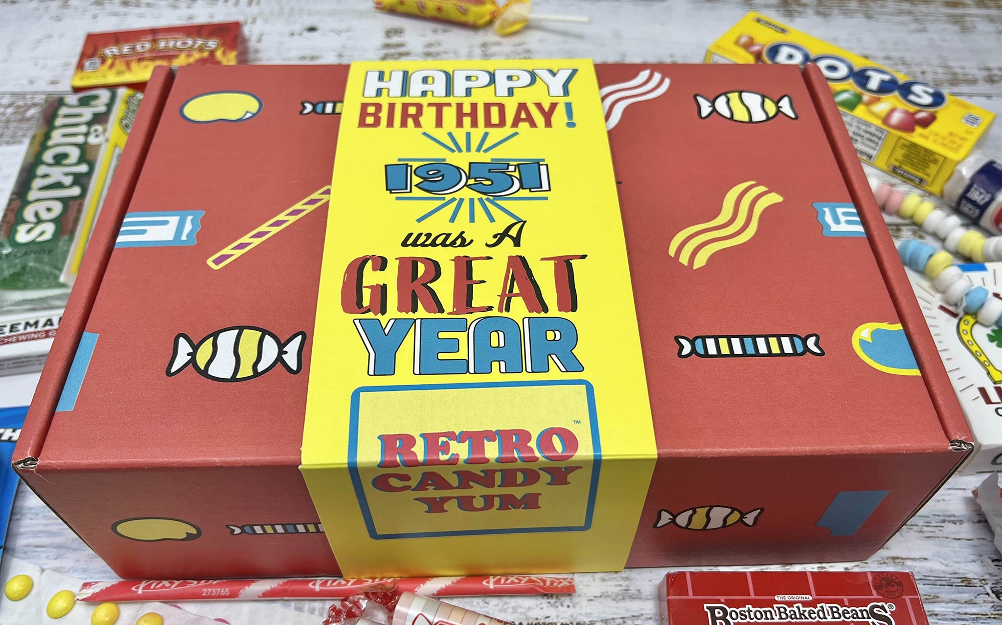 RETRO CANDY YUM ~ 1951 75th Birthday Box Nostalgic Candy Mix from Childhood for 75 Year Old Man or Woman Born 1951 Jr
