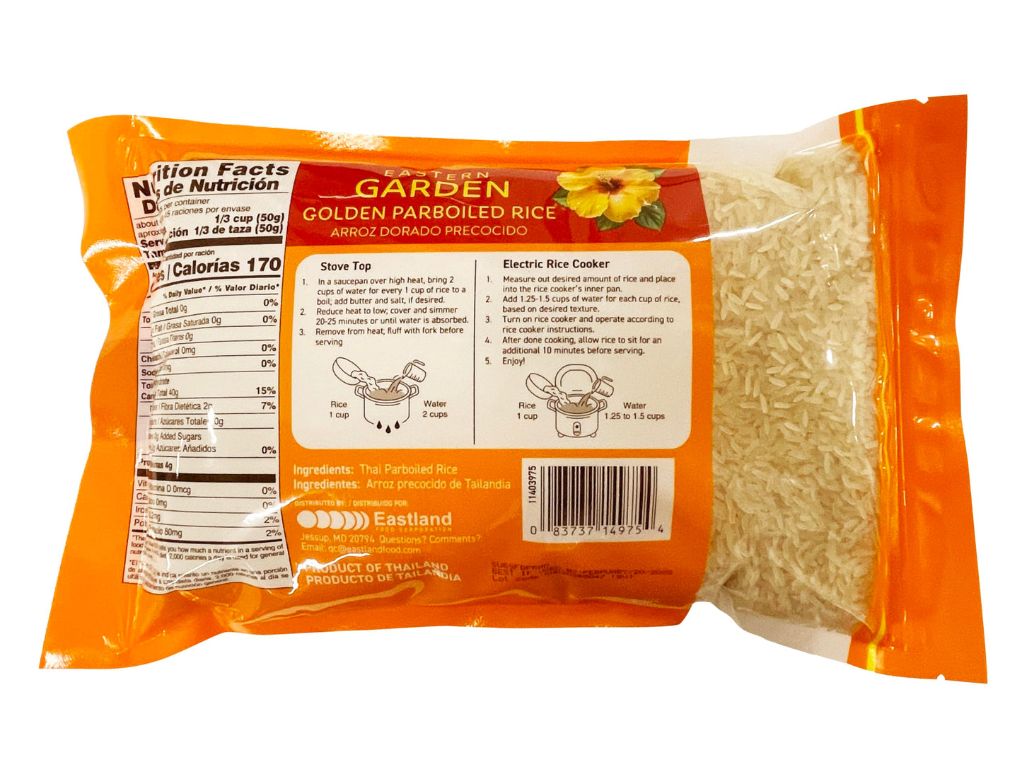 Eastern Garden Golden Parboiled Rice, 5 lb - Premium Rice from Thailand, Fluffy and Non-Sticky Long Grain, Naturally Nutrient-Retaining Wholesome Alternative