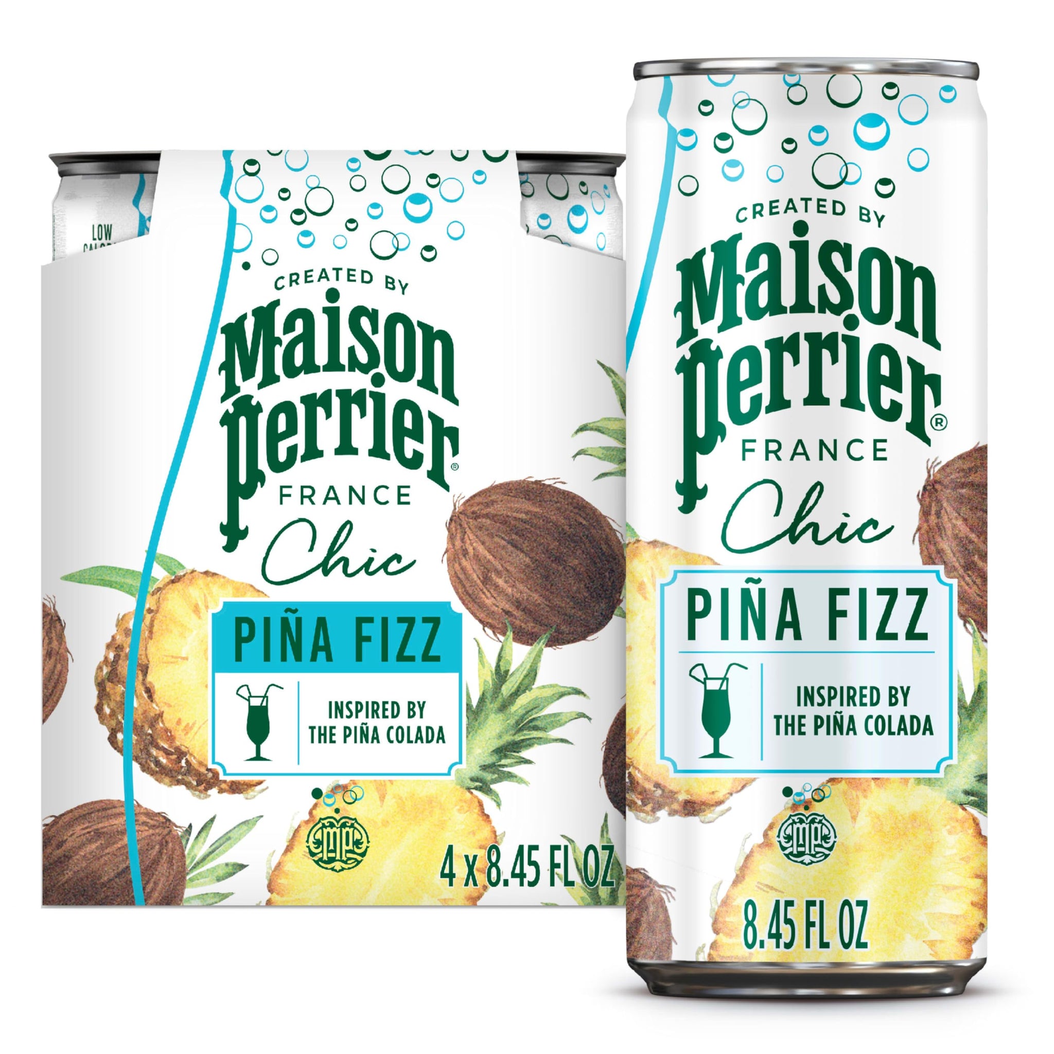 Maison Perrier Chic Pina Fizz, Pineapple and Coconut Flavored Sparkling Beverage, Mocktail, 4PK