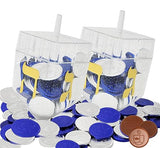 The Dreidel Company 2-Pack Dreidel Filled with Blue and Silver Hanukkah Gelt Coins, 10 Hanukkah Gelt Per Dreidel Total 20 Blue and Silver Coins