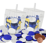 The Dreidel Company 2-Pack Dreidel Filled with Blue and Silver Hanukkah Gelt Coins, 10 Hanukkah Gelt Per Dreidel Total 20 Blue and Silver Coins