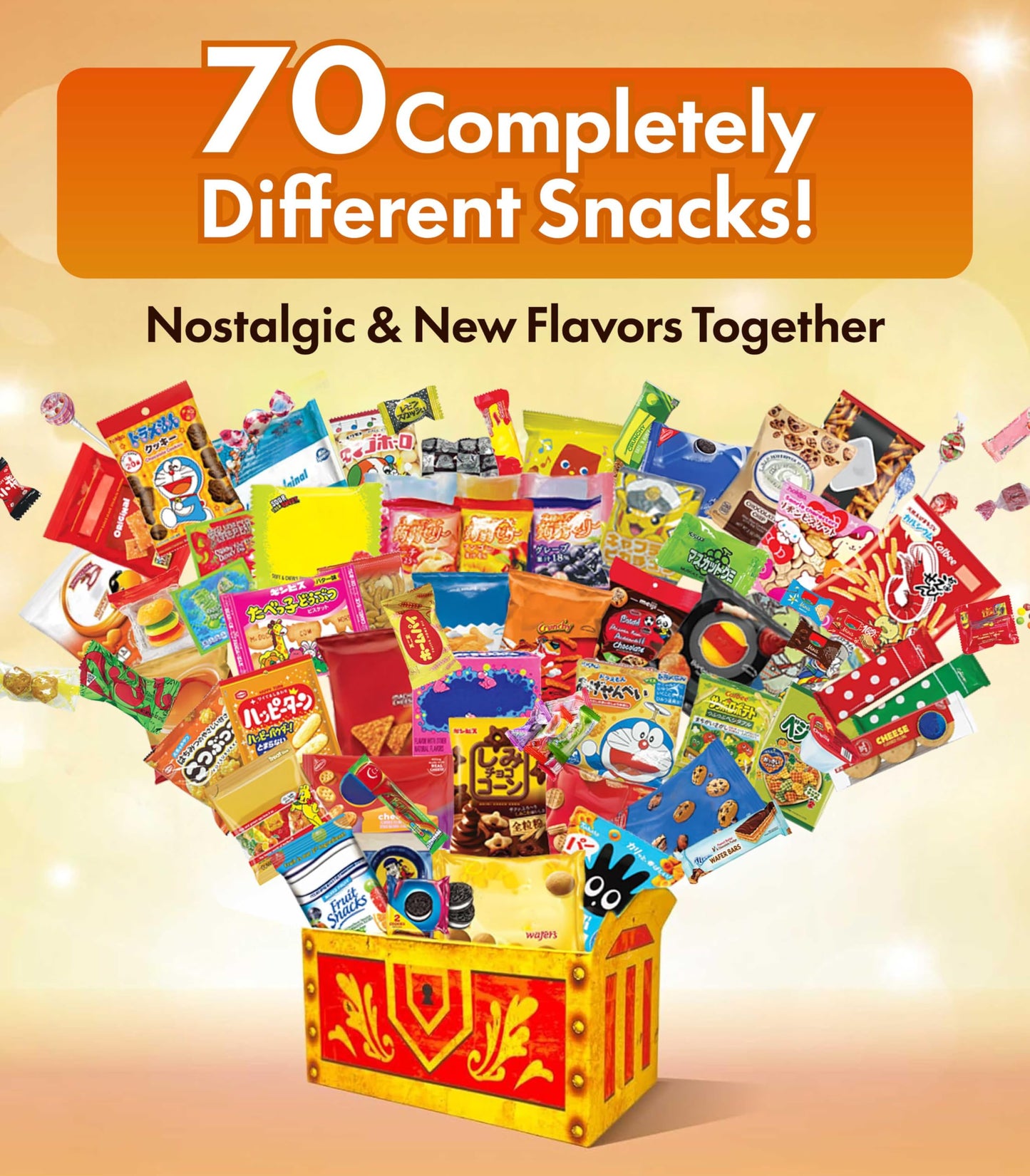 OKURIMONO 70 Count Snack Box - Assorted Japanese & American Snacks | International Snack Gift Box, College Care Package for Kids, Teens & Holidays