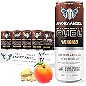 Angry Angel Peach Ginger Natural Energy + Focus Drink (12 count) - Zero Sugar - Natural Caffeine from Yerba Mate - CoQ10 - B Vitamins - 12 oz Cans