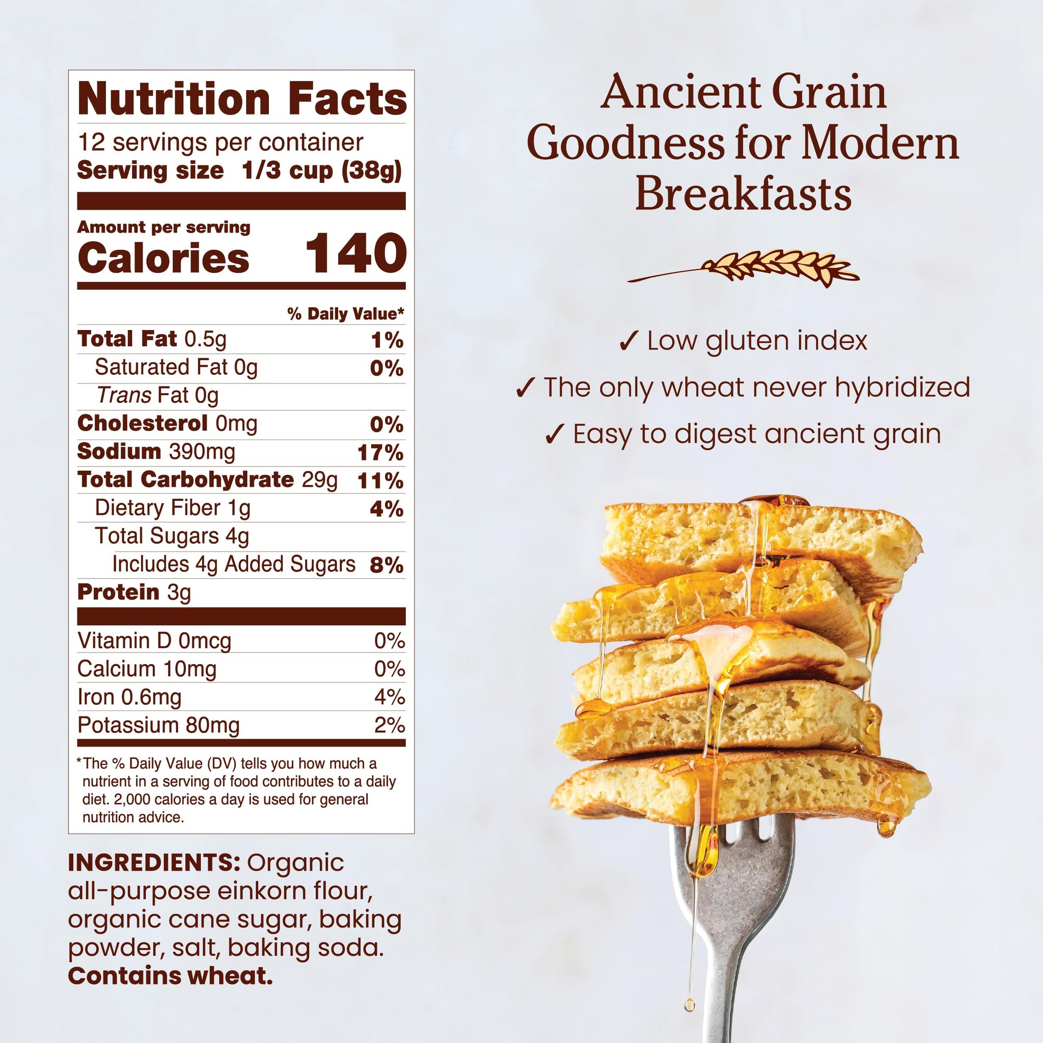 Jovial Organic Einkorn Pancake & Waffle Mix - Pancake Mix, Premium Batter Flour for Waffle Maker, Fast & Easy Breakfast Food, Non-GMO, USDA Organic - 16 oz (Pack of 3)