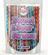 Sweet and Sour Candy Powder Filled Straws - 80 Count of Assorted Orange Cherry Grape Tropical Punch Individually Wrapped, Bulk Kids Candy, Party Favor