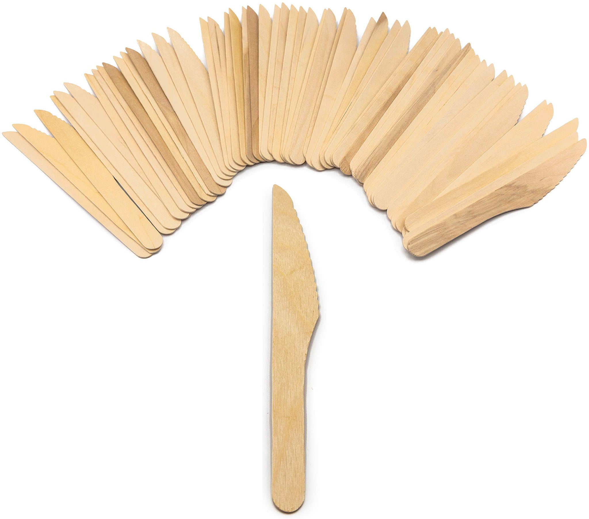 Pack of 150 Disposable 6.5" Natural Birchwood Wooden Knives (Compostable & Biodegradable)