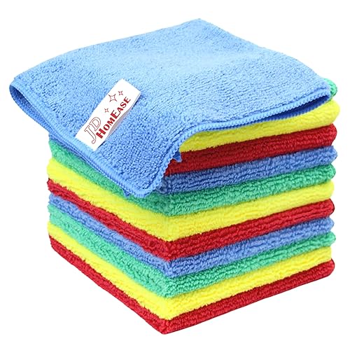 JD Homease Microfiber Cleaning Cloths,12 Pack, 12"x12", All-Purpose, Softer, Highly Absorbent, Lint-Free, Reusable, Washable Pro Towel 4 Colors