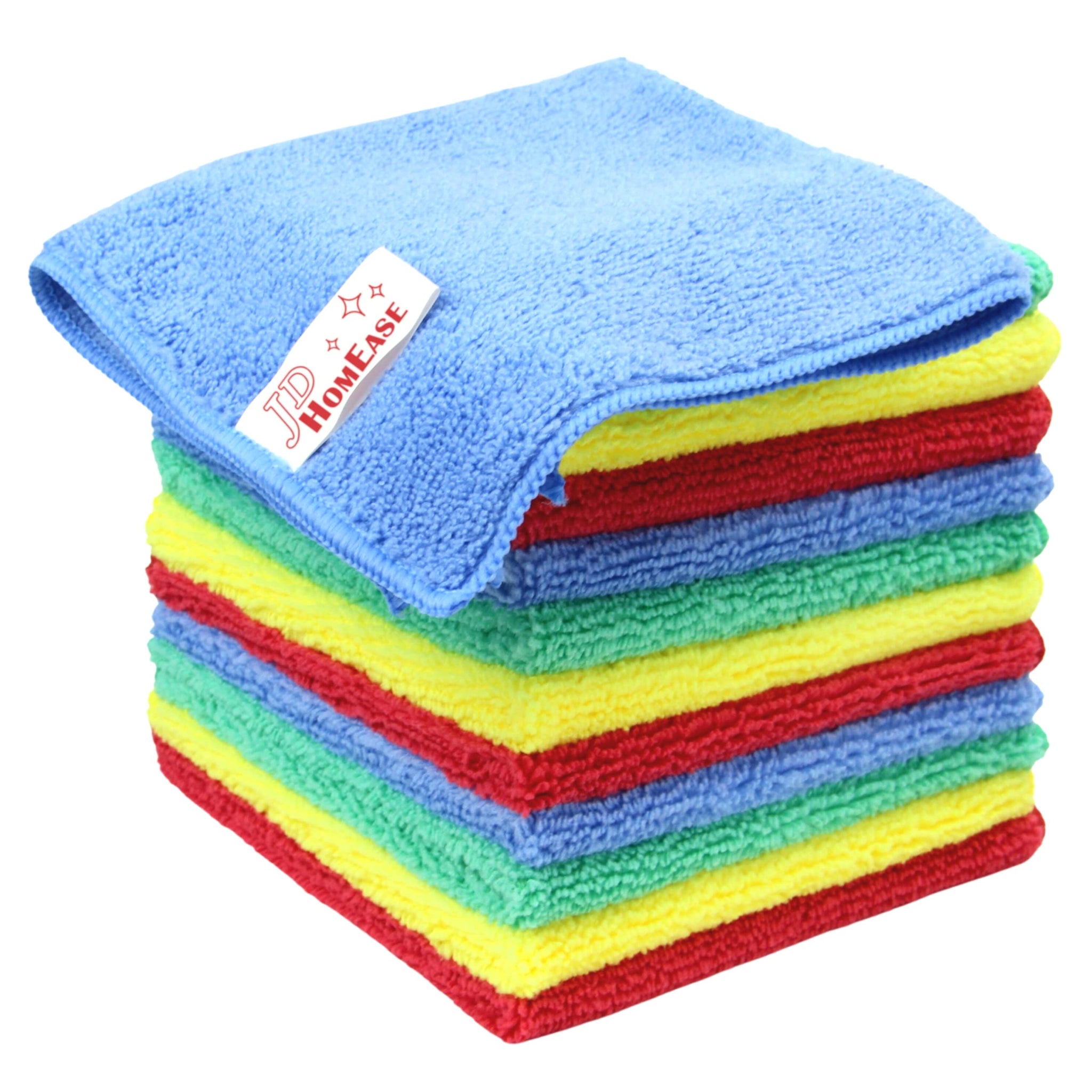 JD Homease Microfiber Cleaning Cloths,12 Pack, 12"x12", All-Purpose, Softer, Highly Absorbent, Lint-Free, Reusable, Washable Pro Towel 4 Colors