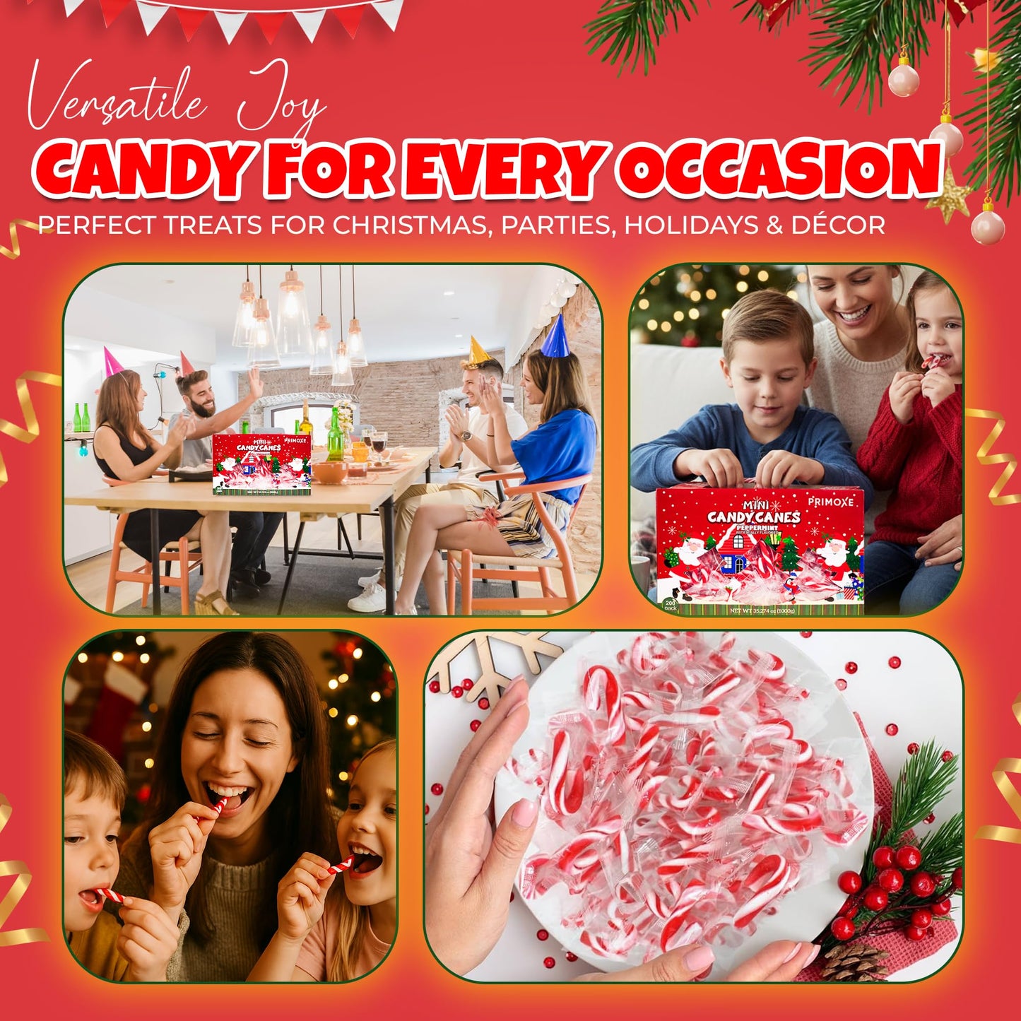 Christmas Mini Candy Canes - Red & White Peppermint Individually Wrapped for Holiday Indulgence - Bulk Christmas Candy for Kids & Adults - Holiday