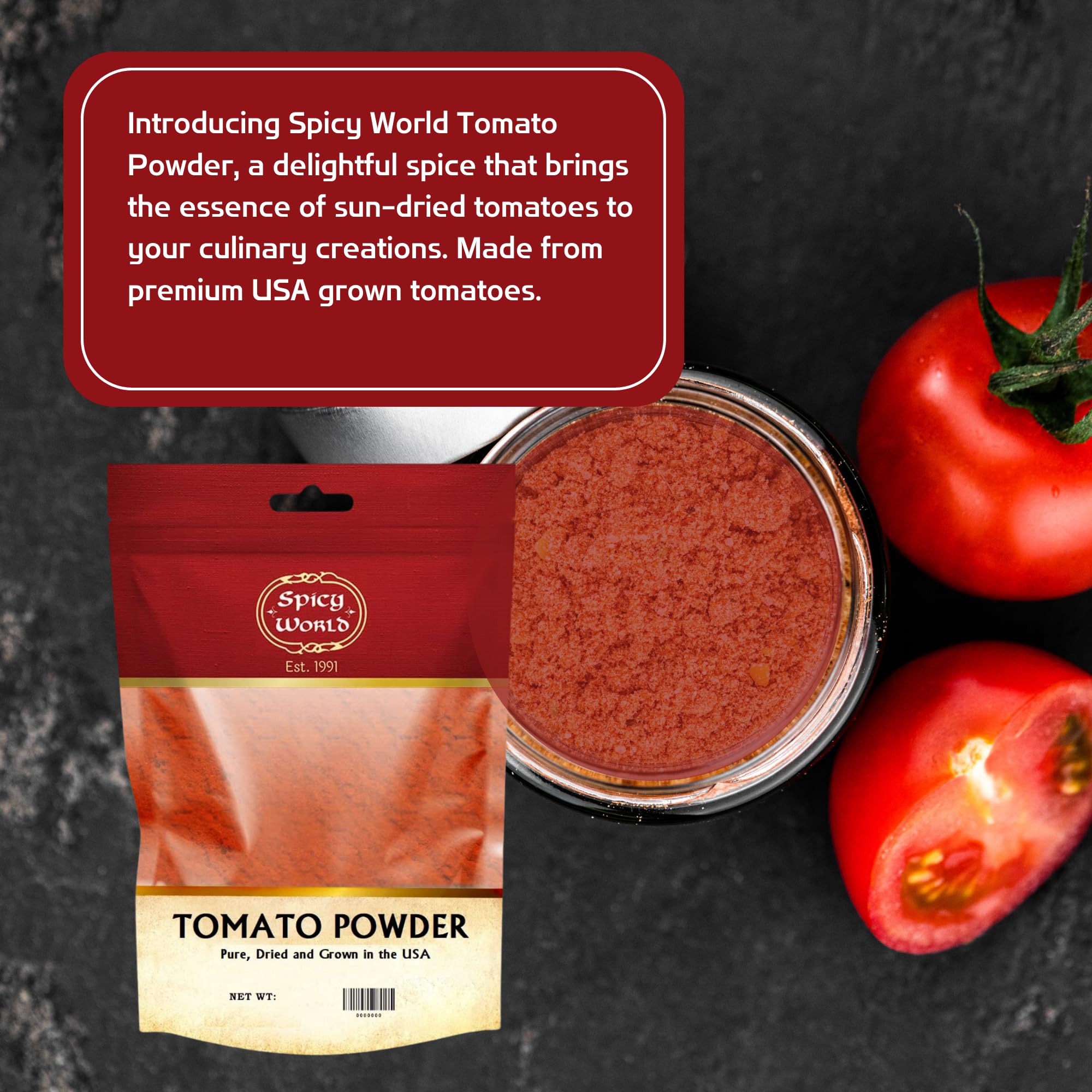Pure Dried Tomato Powder 20oz (1.25LB) 100% Natural USA Grown - by Spicy World