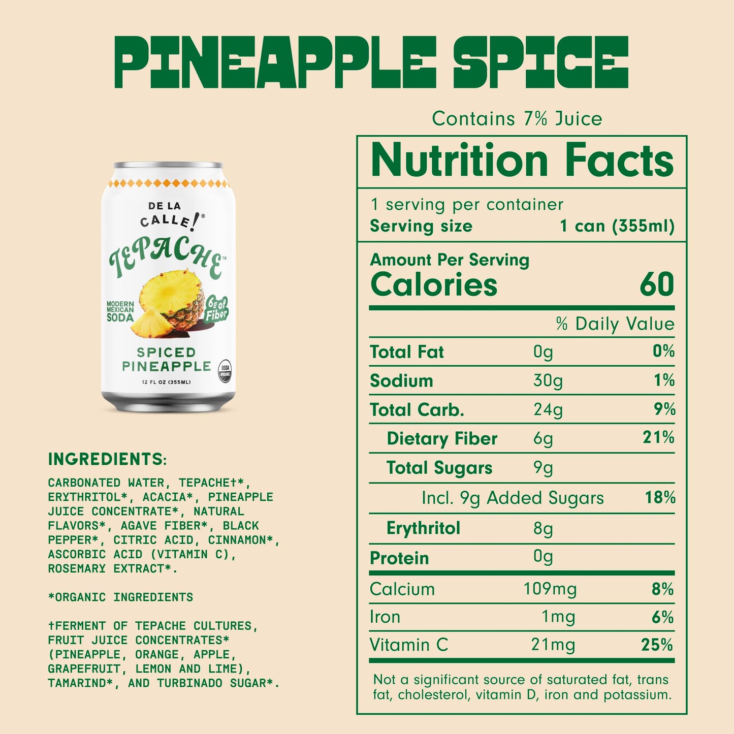 De La Calle Organic Traditional Pineapple Spice Tepache, 12 FZ