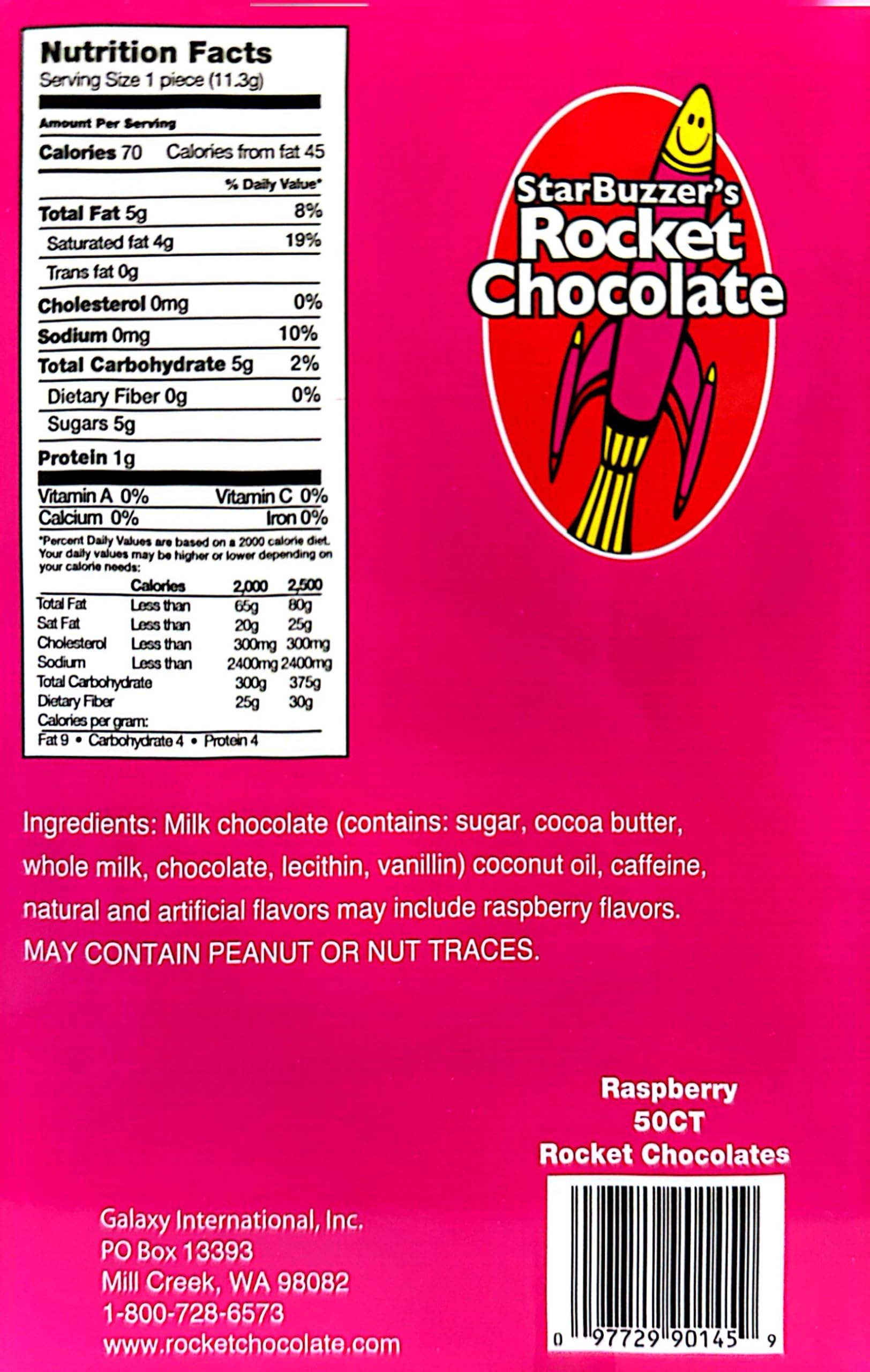 Rocket Chocolate Milk Chocolate Raspberry Flavored Caffeinated Chocolate Truffles, 50 count, Mini