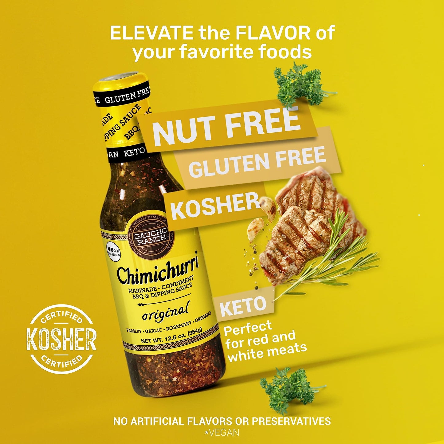 Gaucho Ranch Chimichurri Sauce Original Flavor | Chimichurri Seasoning Mix of Parsley, Garlic and Rosemary with Hints of Oregano | Adobo Sauce Gluten