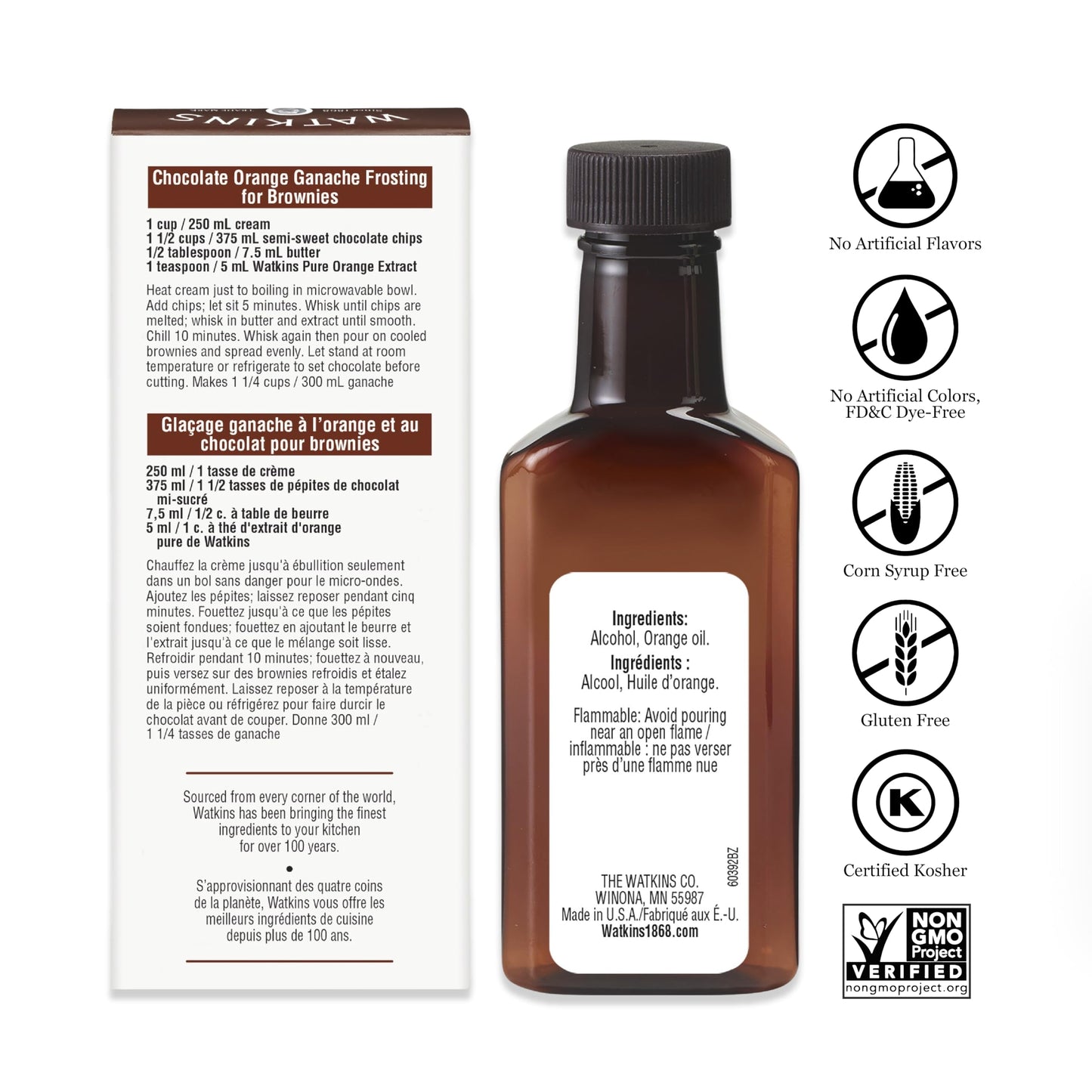 Watkins Pure Orange Extract, Non-GMO, Kosher, 2 oz. Bottle, 1-Pack