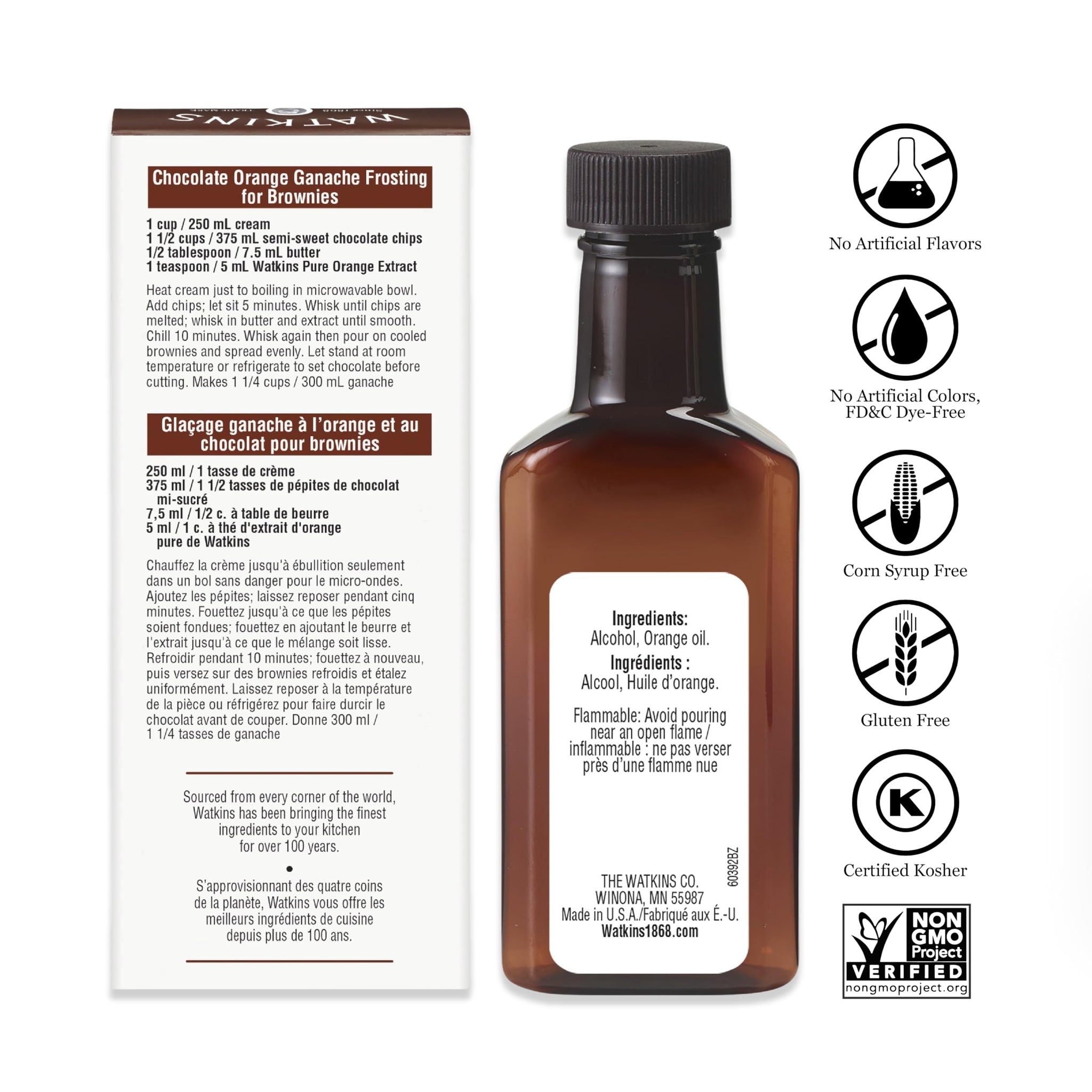 Watkins Pure Orange Extract, Non-GMO, Kosher, 2 oz. Bottle, 1-Pack
