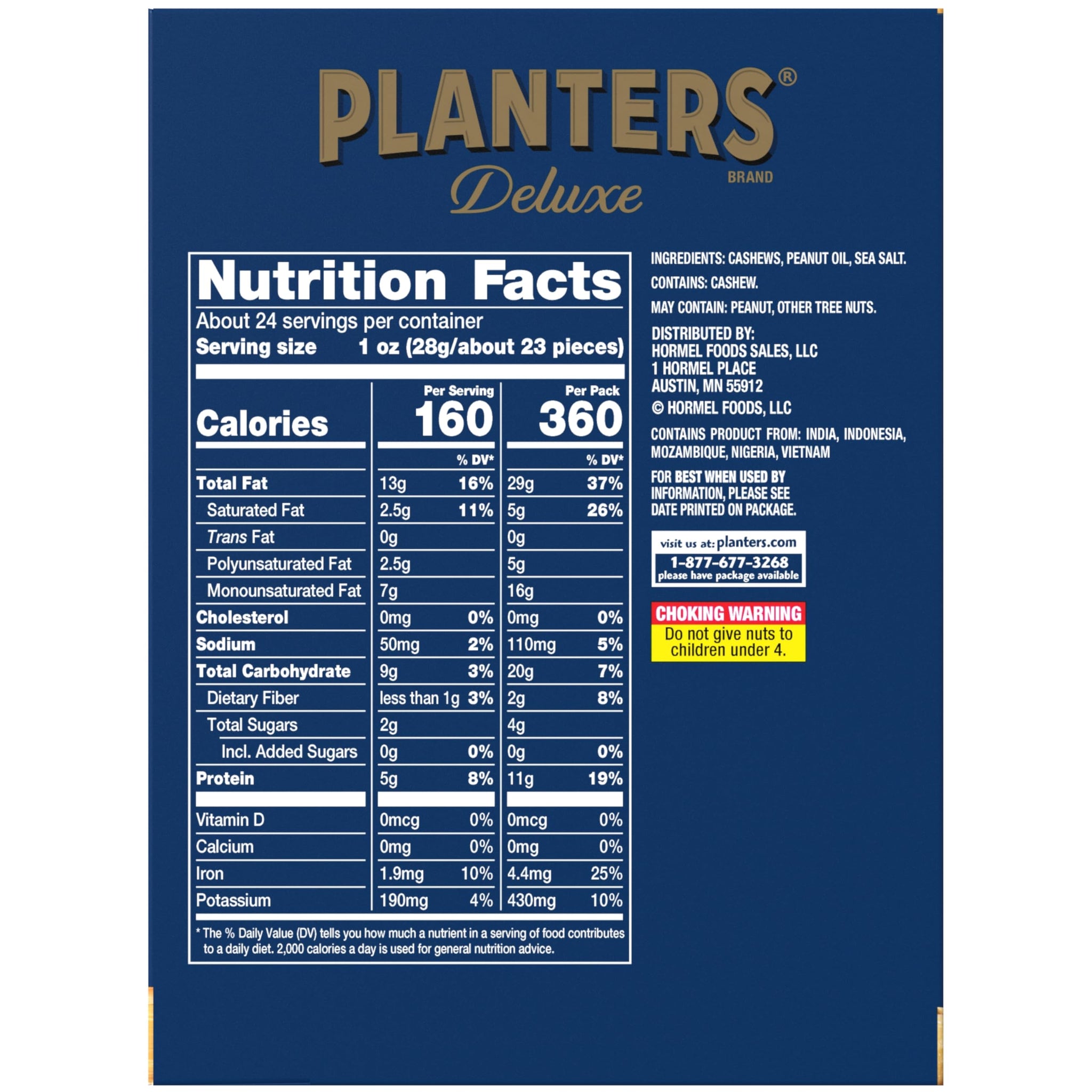 PLANTERS Deluxe Cashews, Party Snacks, Plant-based Protein, 2.25 oz bag (12 Pack)