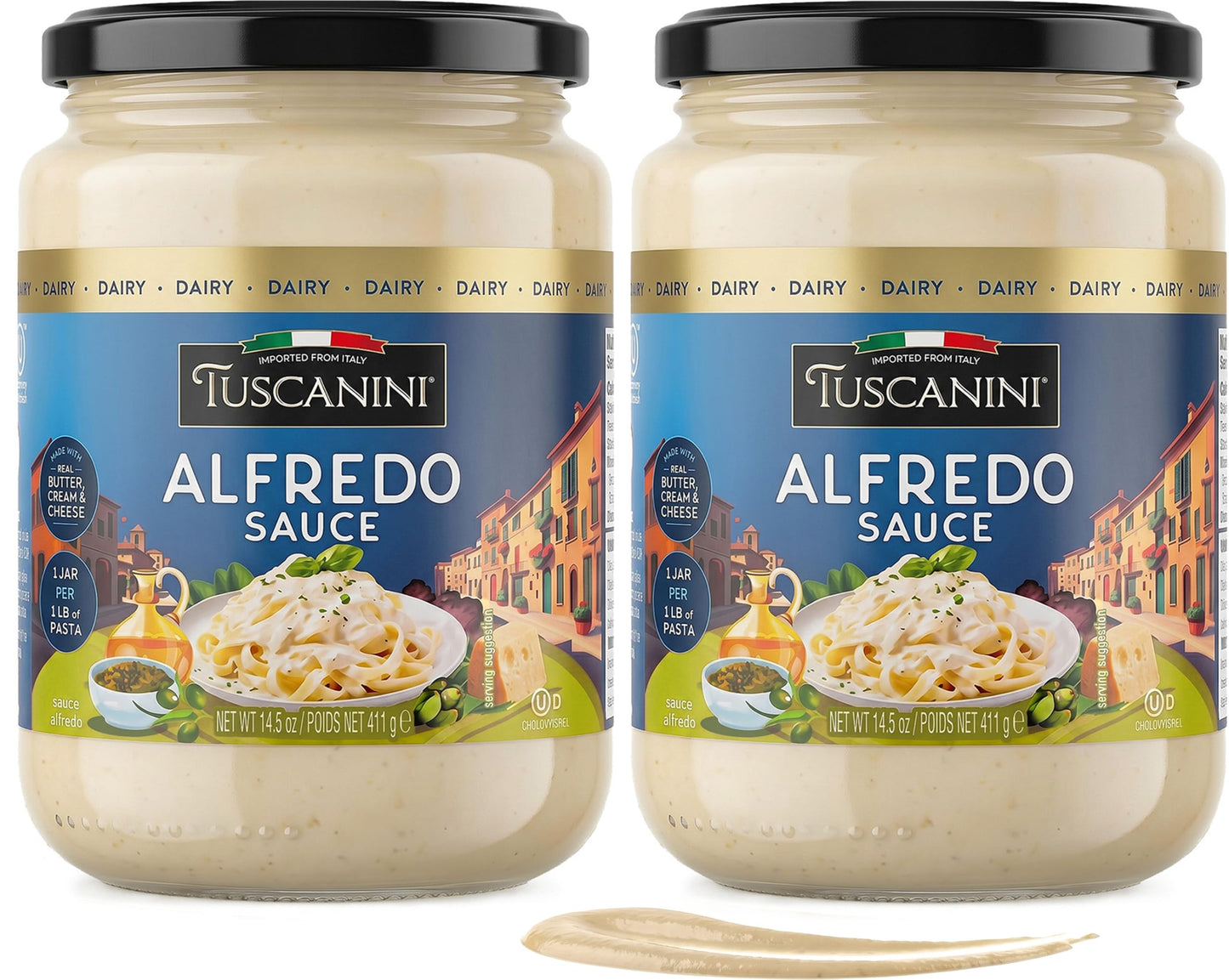 Tuscanini Alfredo Sauce, 14.1 oz | Imported from Italy | Made with Real Butter, Cream & Cheese | Rich Creamy White Pasta Sauce for Fettuccine