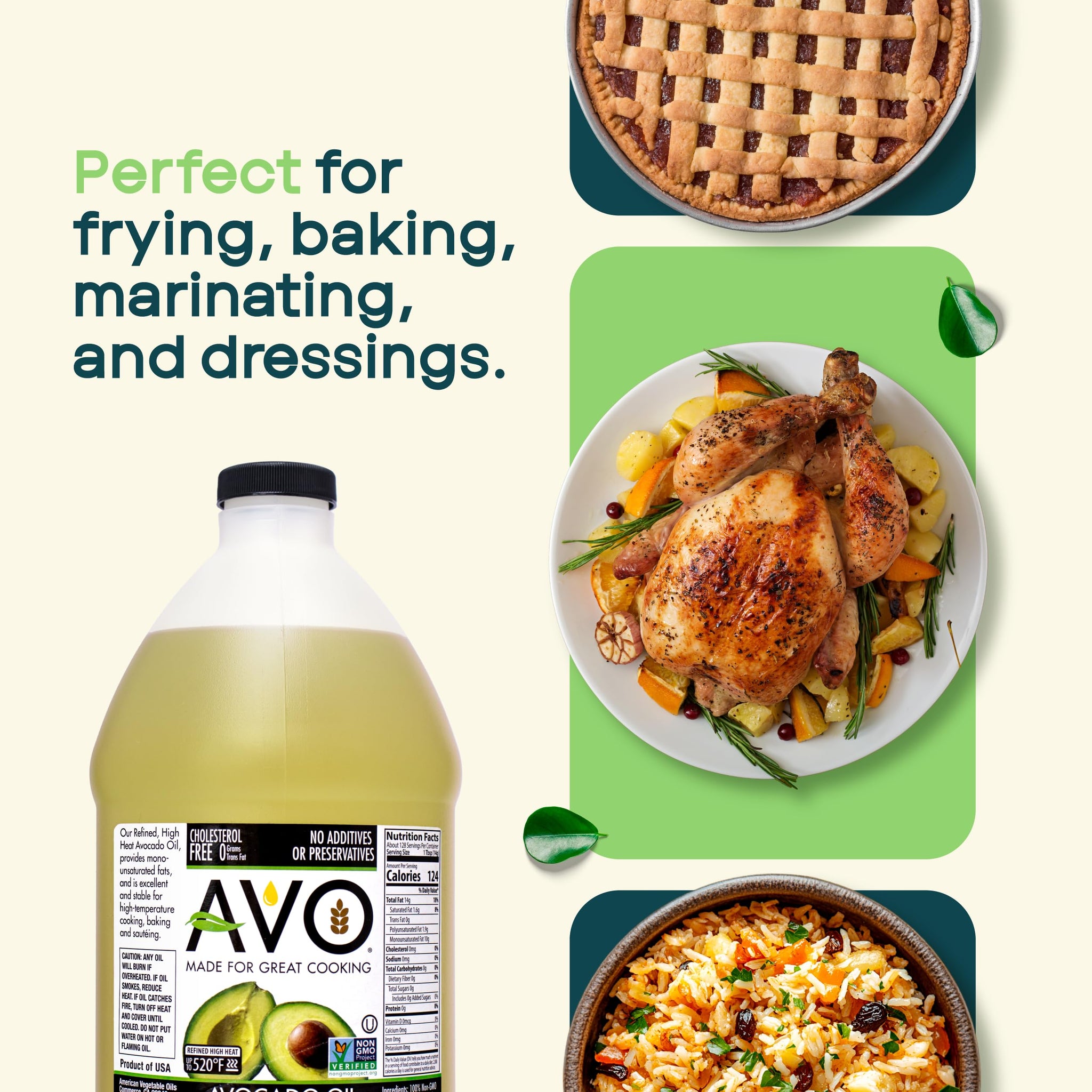 AVO Made for Great Cooking Non-GMO 100% Avocado Oil, Liquid, 64 Fl-oz, No Preservatives Added