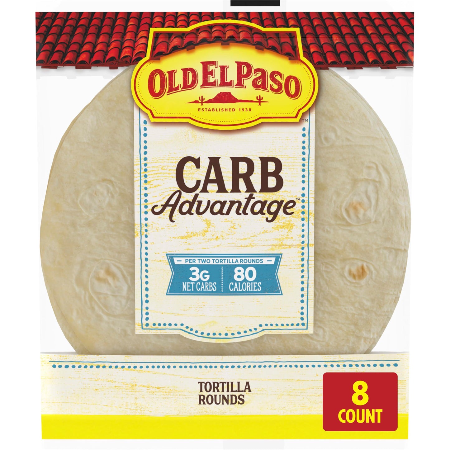 Old El Paso Carb Advantage Tortilla Rounds, 3g Net Carbs, 80 Calories, 8 Ct, 6.5 oz