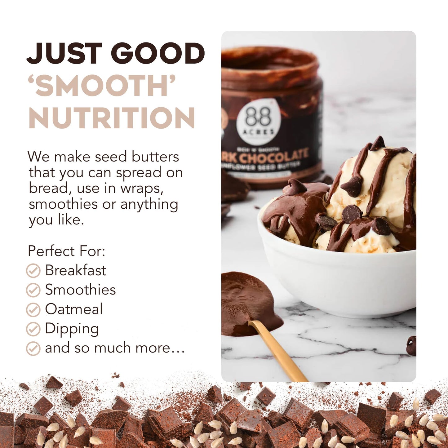 88 Acres Organic Sunflower Seed Butter, Dark Chocolate, 14 oz Jar, 2 Pack, Butter Spread with 5g Plant-Based Protein, Gluten Free, Nut Free, Vegan