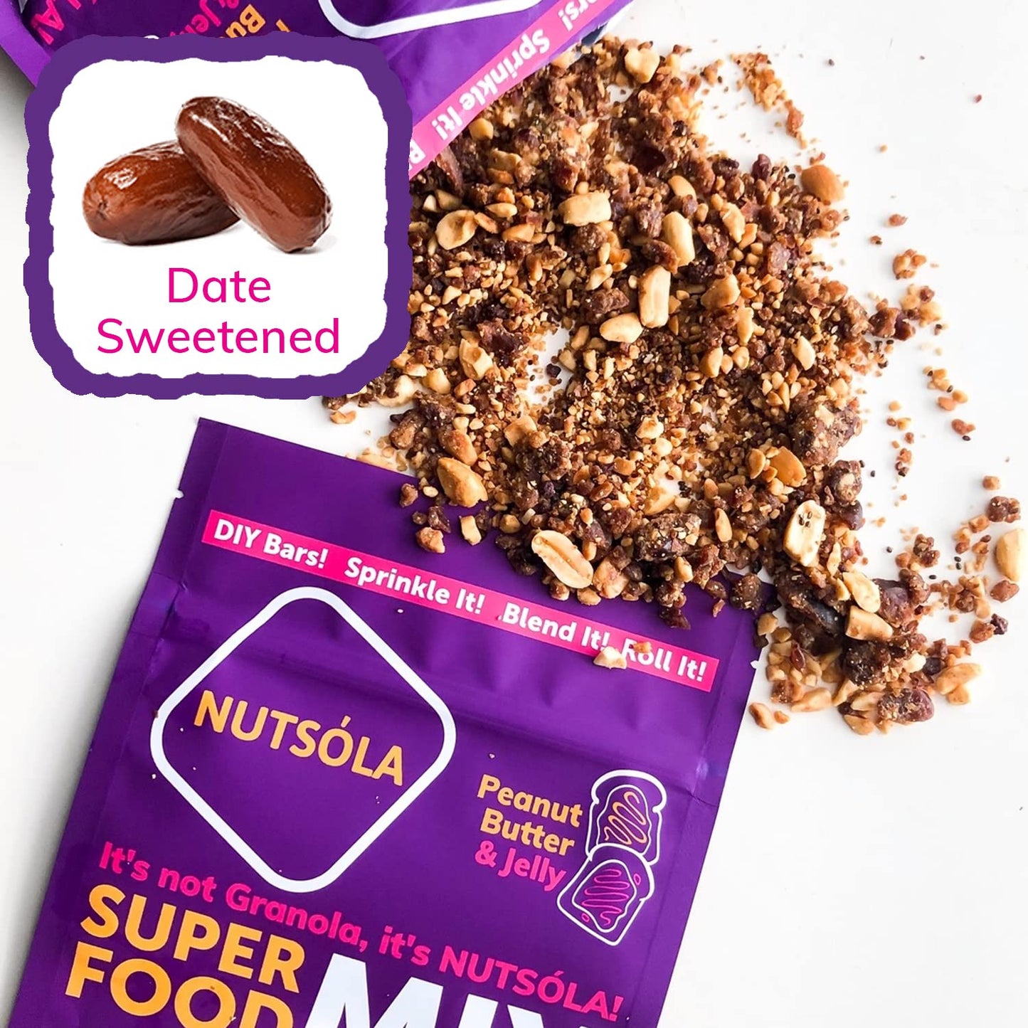 NUTSÓLA Peanut Butter & Jelly Superfood Mix - Gluten Free Snacks & Grain Free Granola Alternative, No Added Sugar, Date Sweetened, Plant Based, Paleo