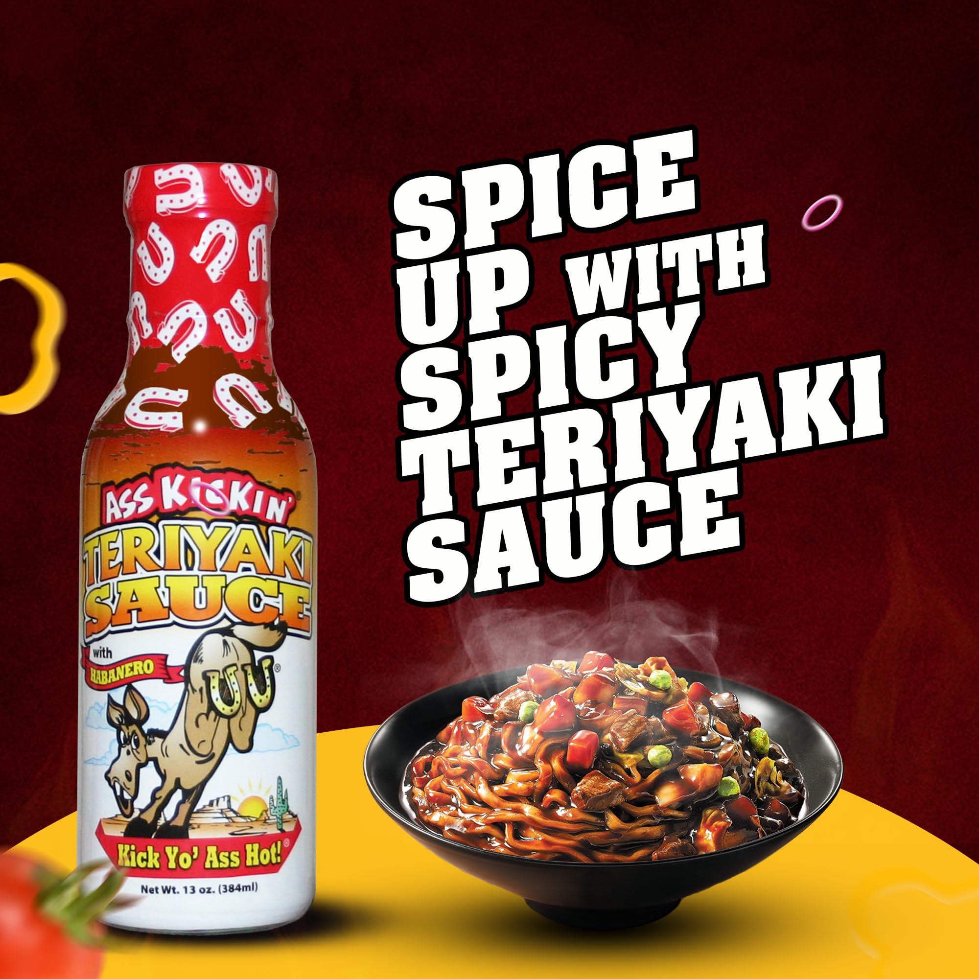 KICKIN' Spicy Teriyaki Sauce with Habanero - 13 oz. - Premium Gourmet Hot Stir Fry Sauce - Perfect Steak Marinade or Chicken Teriyaki Sauce
